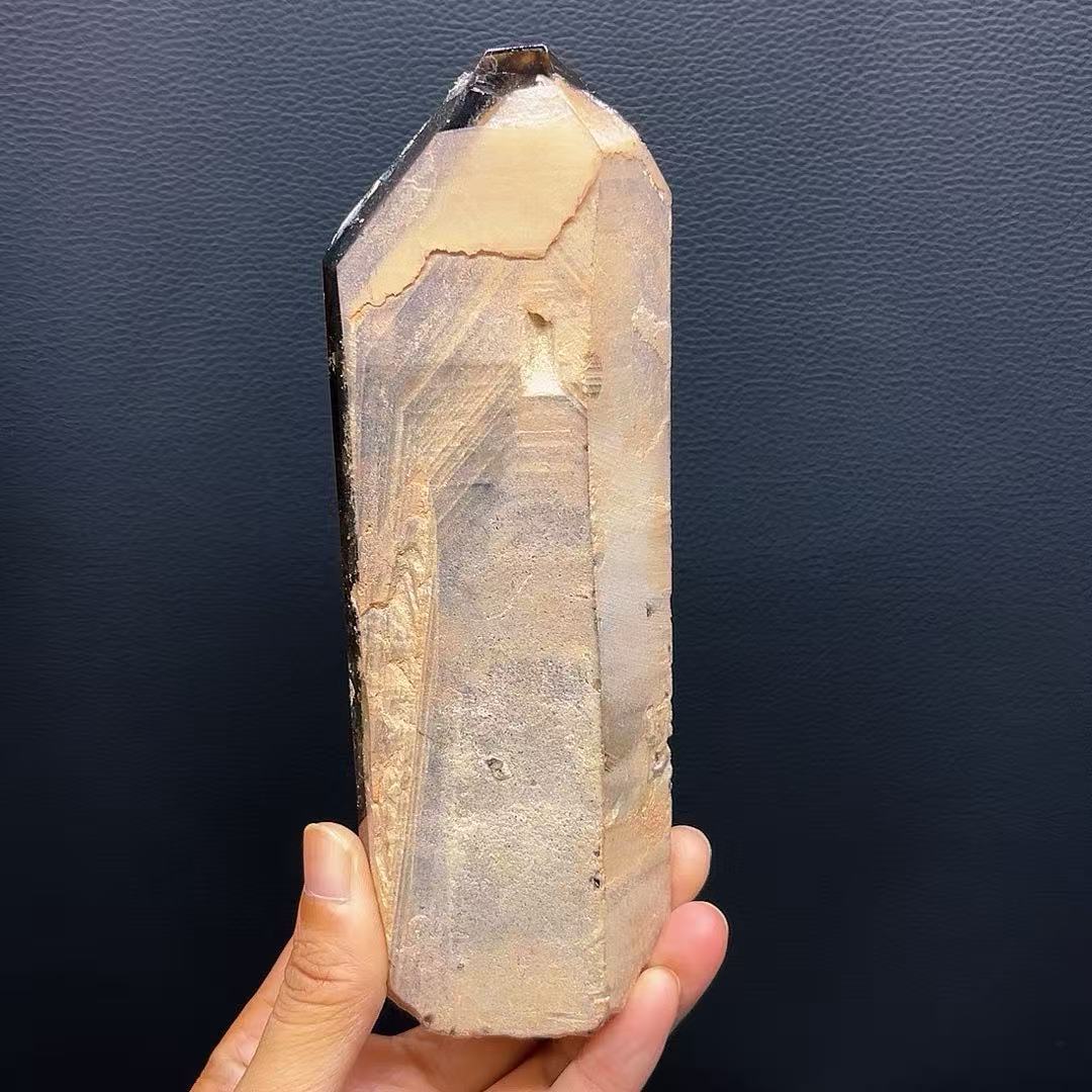 5A 400G Warm Smoky Quartz Hidden Landscape Crystal Column Decor