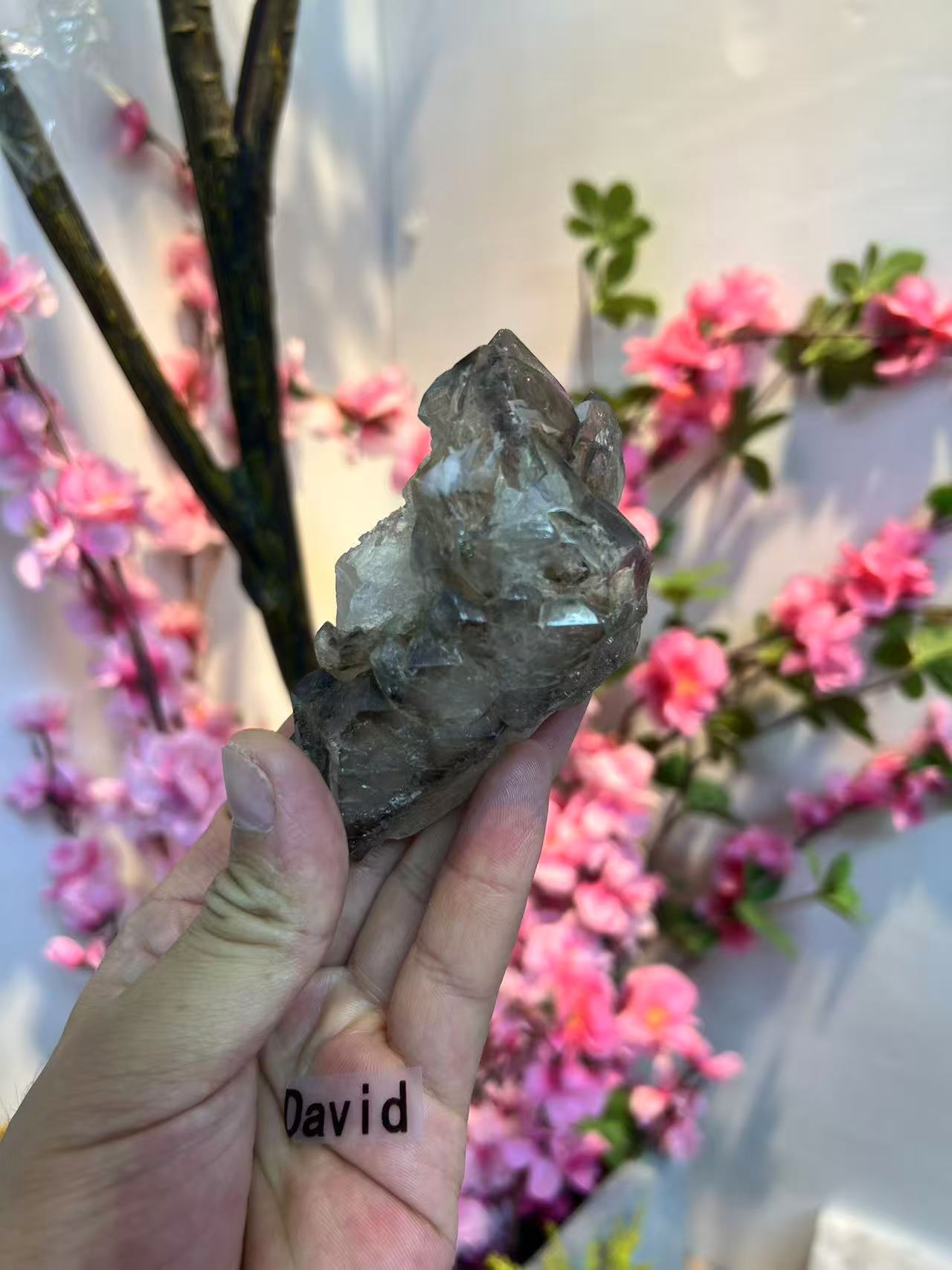 A00004 Elestial Smokey quartz cluster Castle crystal