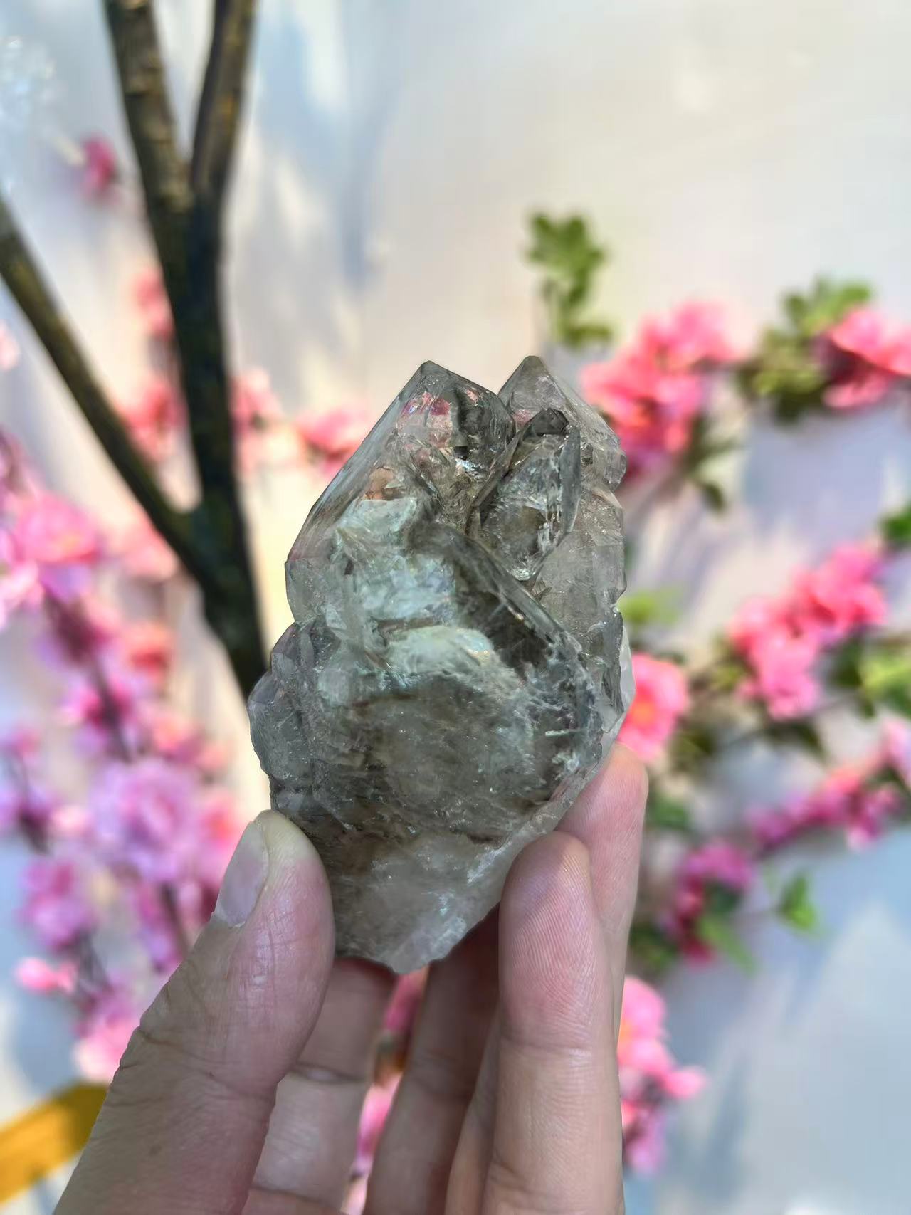 A00004 Elestial Smokey quartz cluster Castle crystal