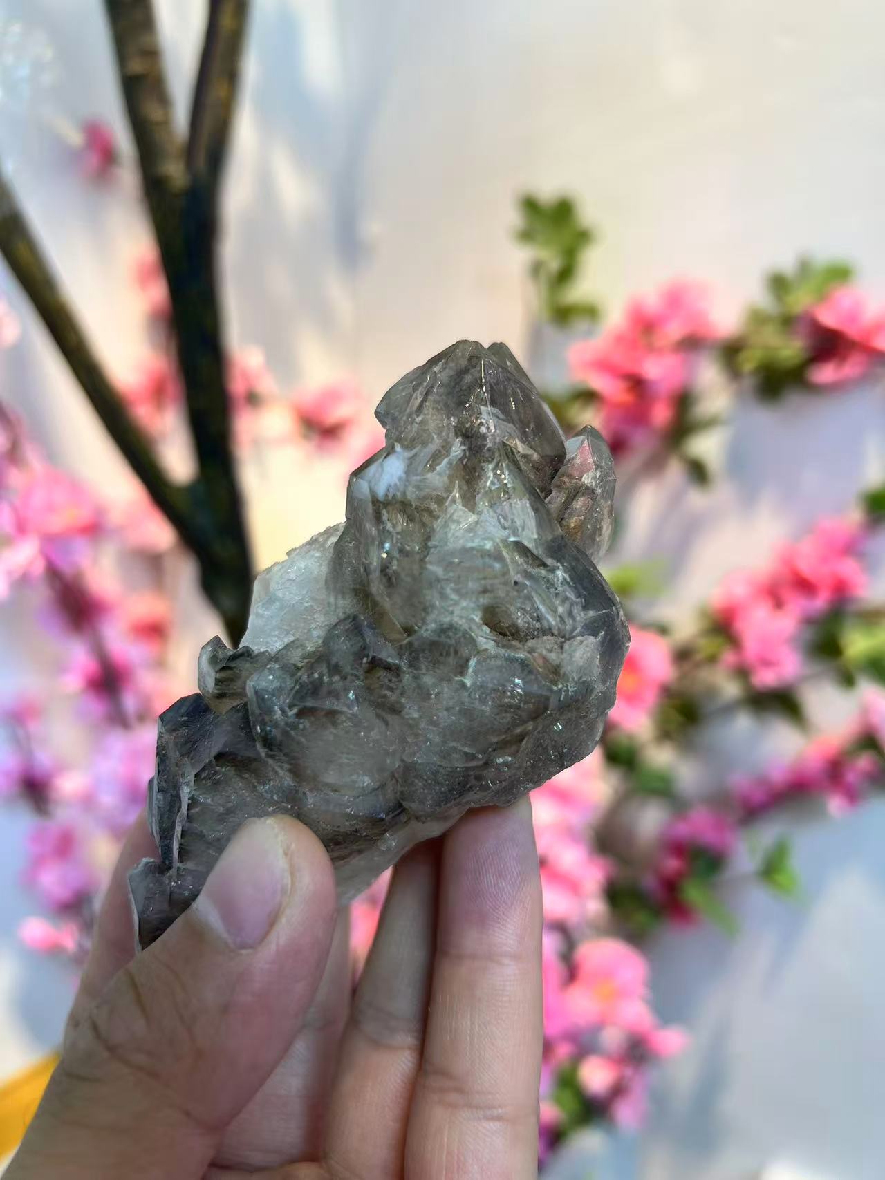 A00004 Elestial Smokey quartz cluster Castle crystal