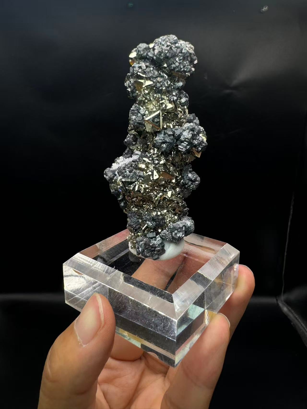 A00024 Natural octahedron pyrite mixed specularite mineral specimen