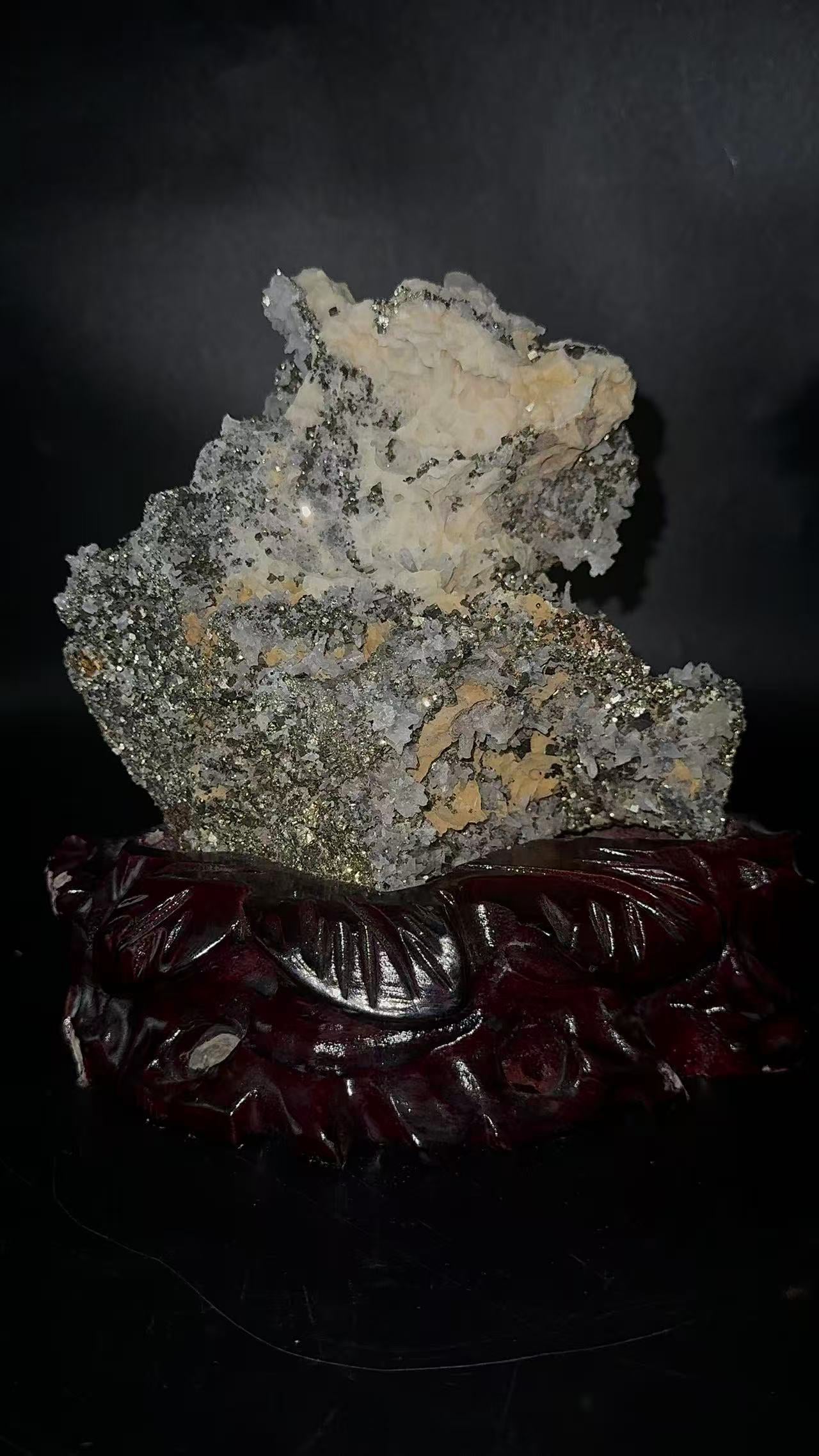A00033 sparkly cube pyrite mixed quartz mineral specimen