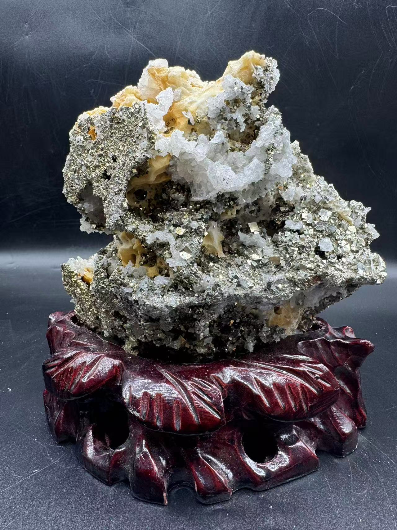 A00033 sparkly cube pyrite mixed quartz mineral specimen
