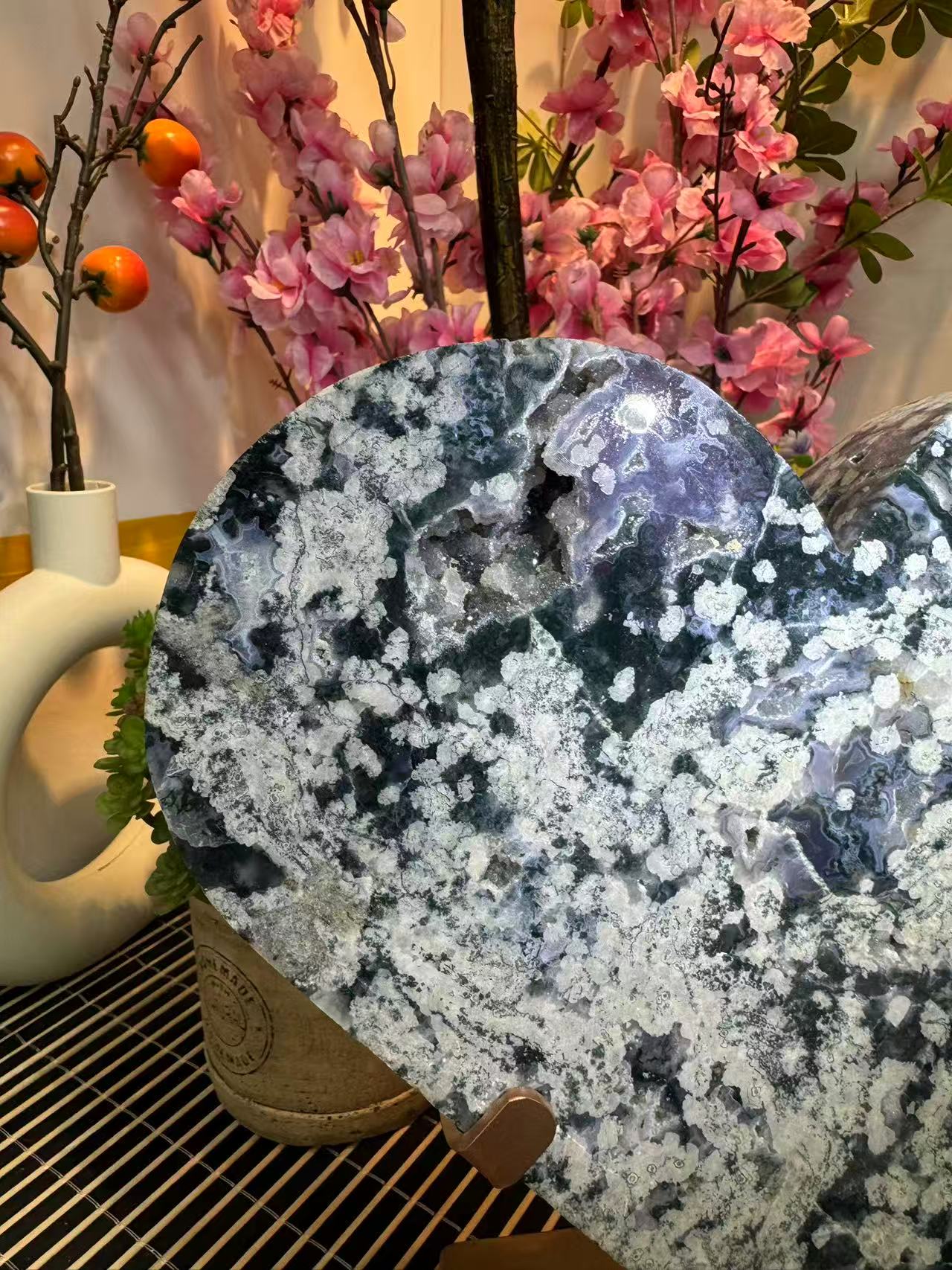 A00034 rare flower purple green moss agate biggest heart