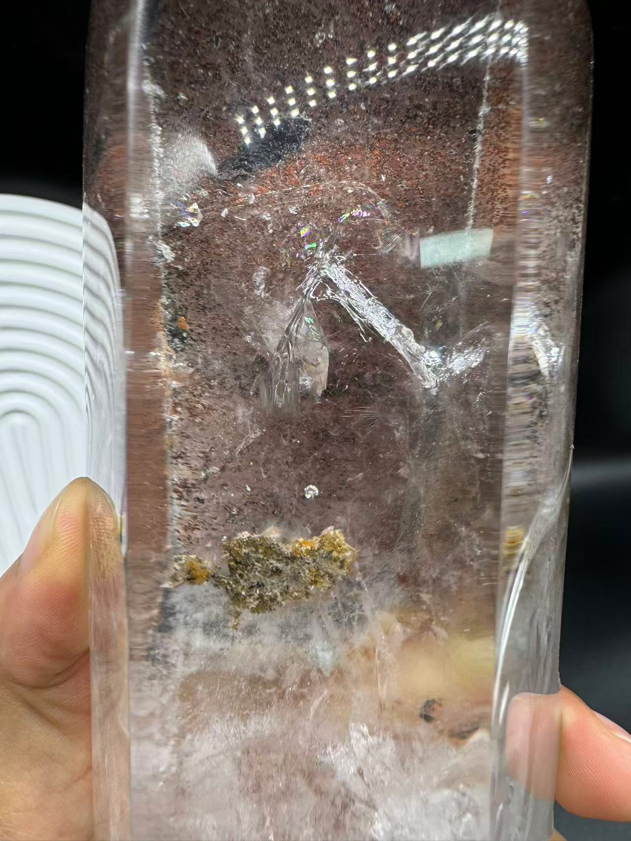 A00044 gorgeous cinnabar mixed calcite and specimen clear quartz tower