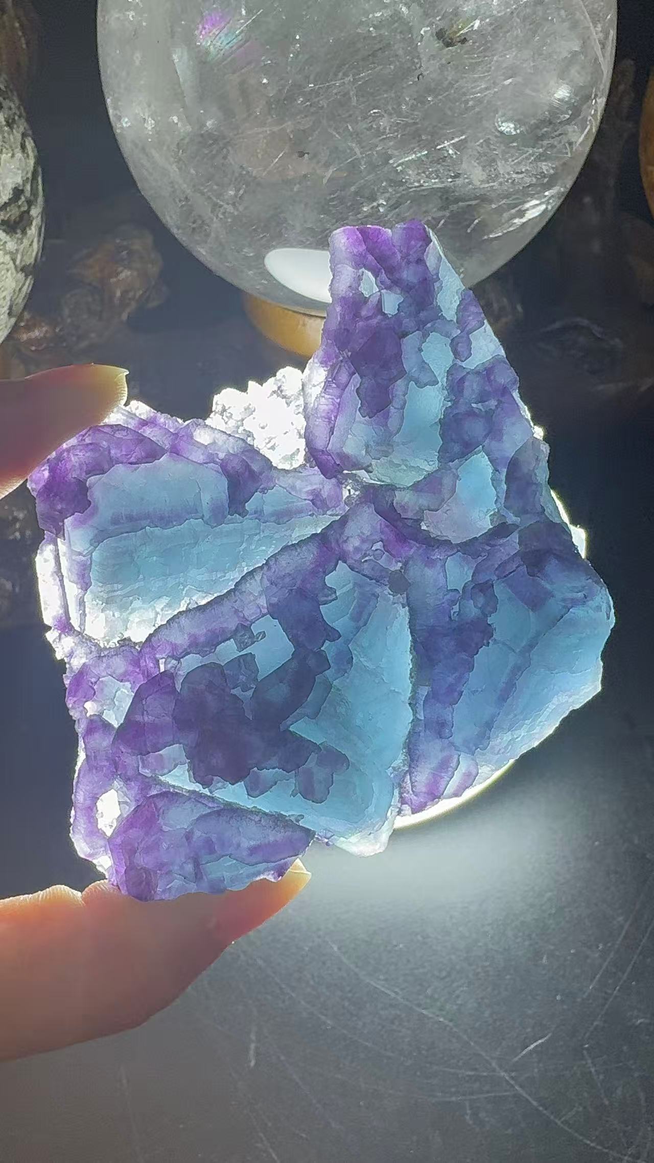 A00066 CUBE layer castle shape purple blue fluorite
