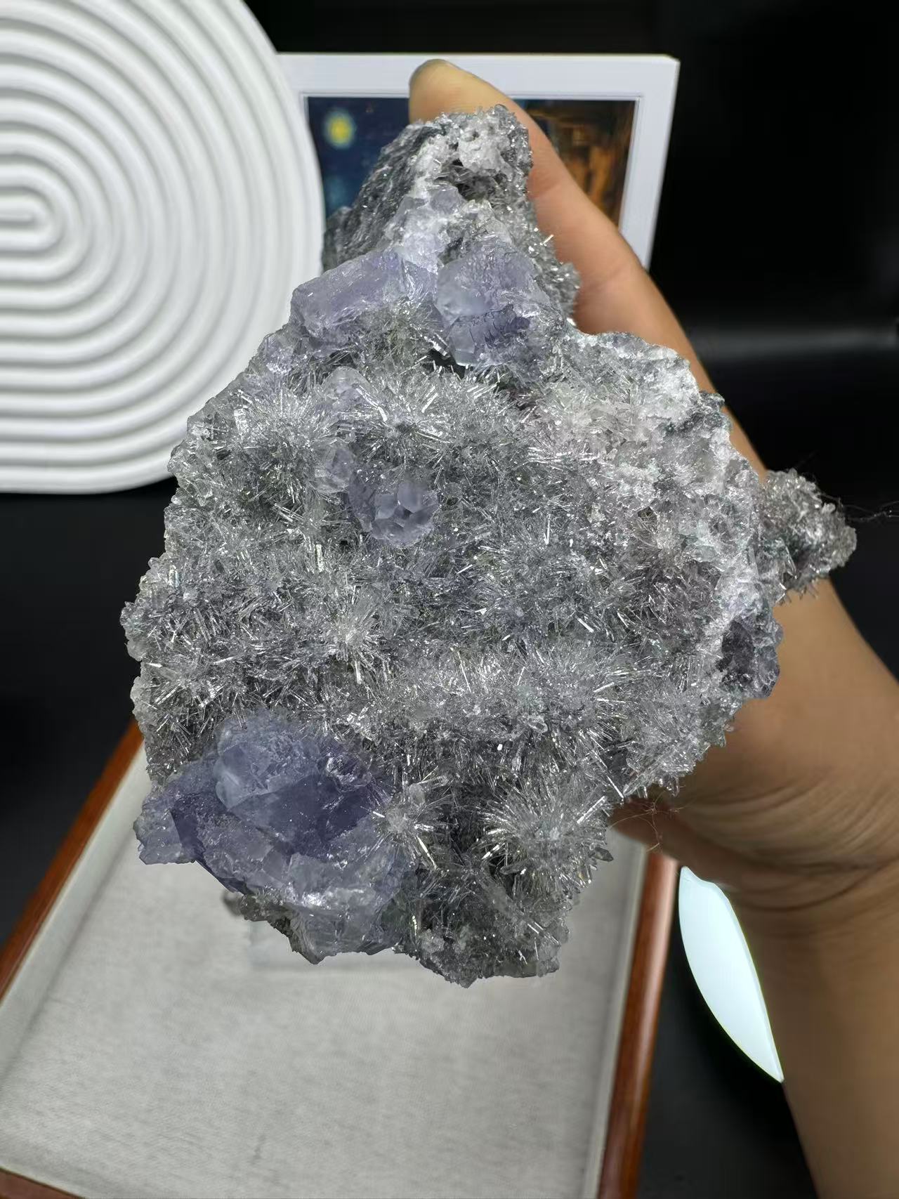 A00077 sparkly blue fluorite cluster specimen