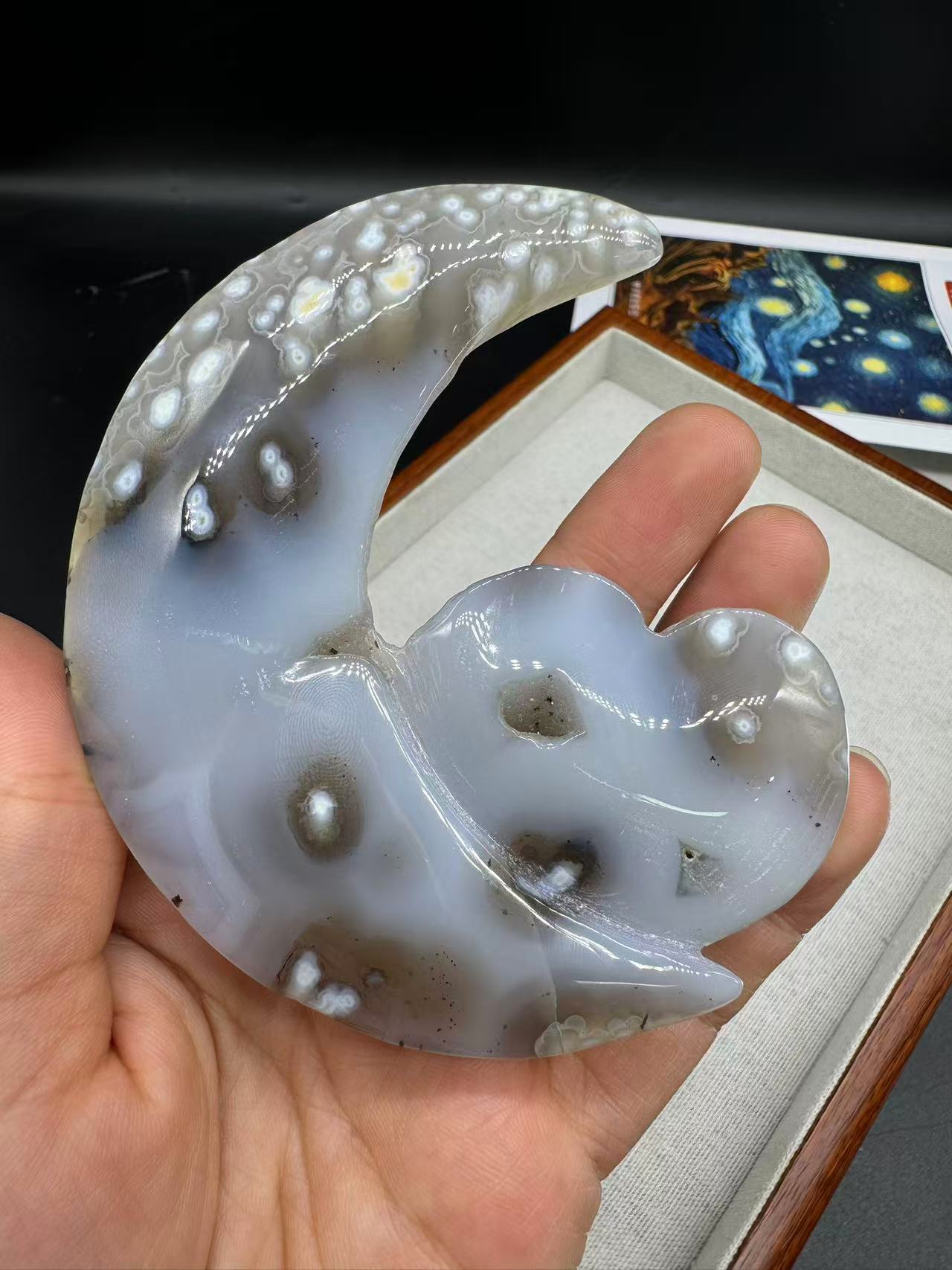 A00086 unique snowflake moon heart agate caving