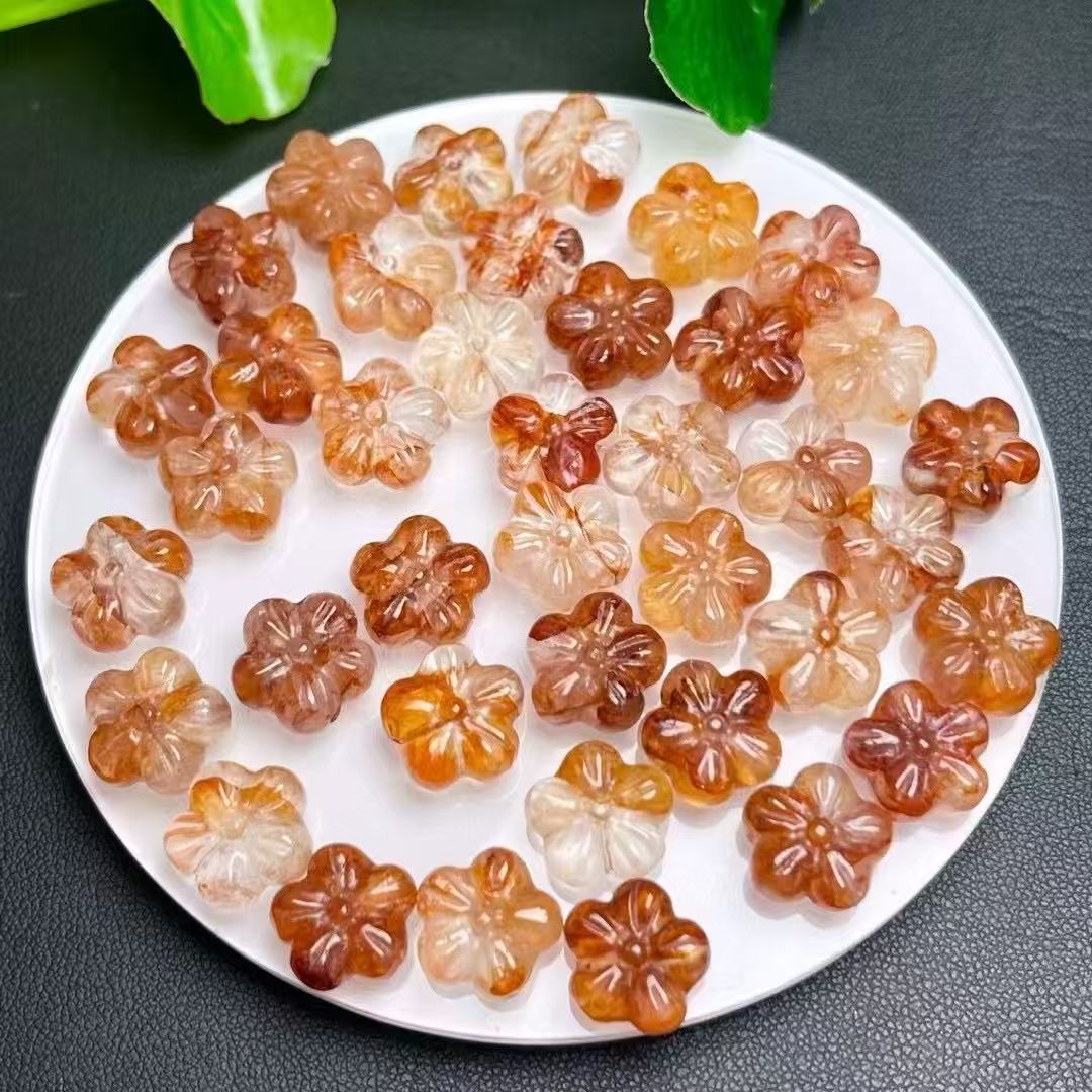 A001001 super clear Natural fire quartz flower caving can make pendant