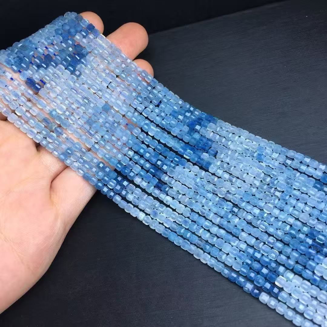 A00149 higher quality aquamarine cube shape long chain