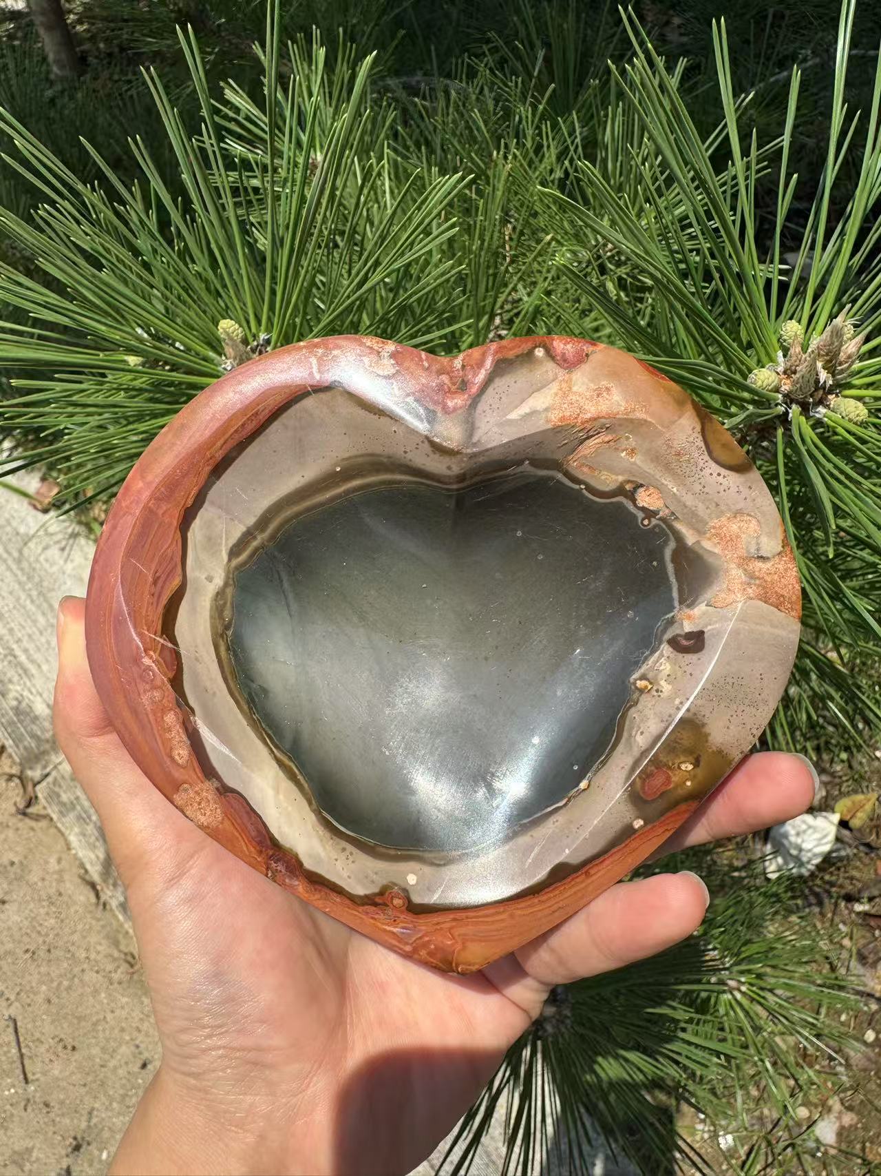 A00161 rare polychrome jasper heart bowl