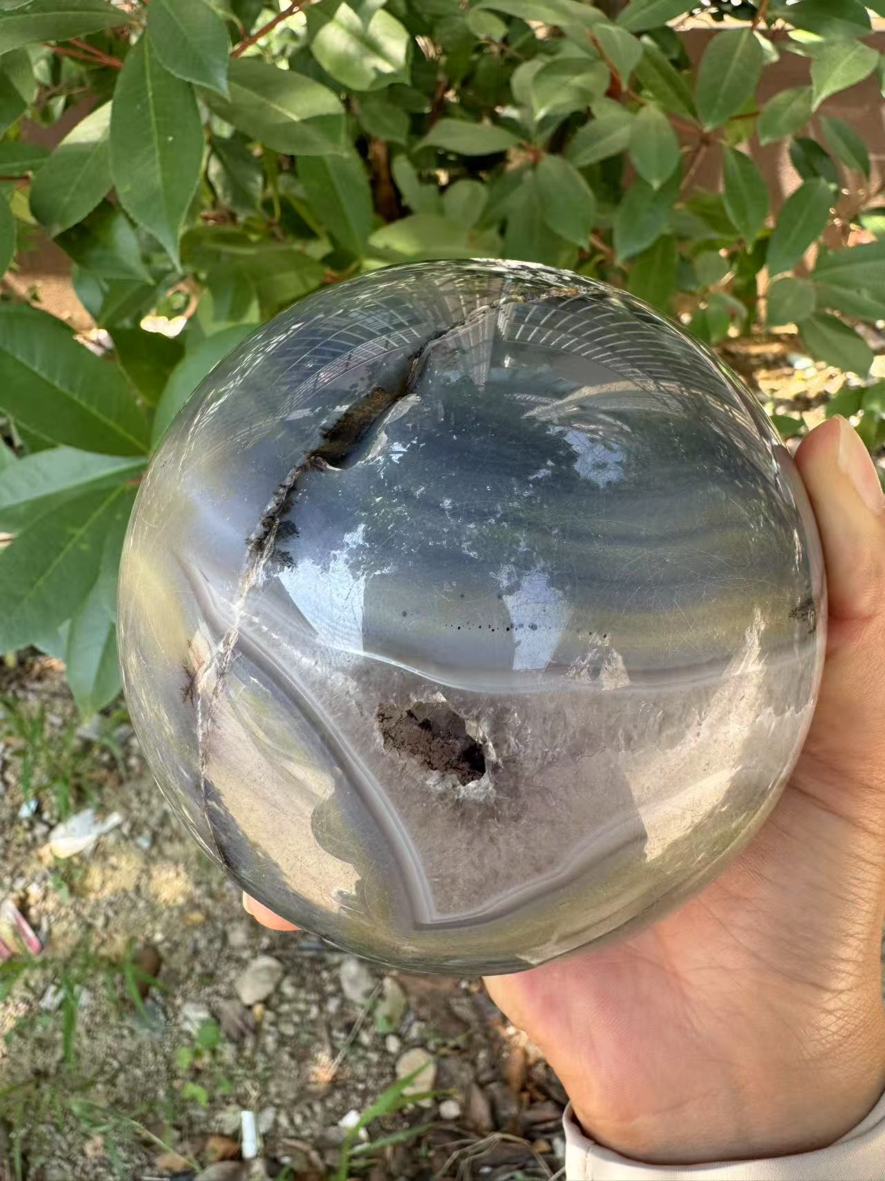 A00178 rare natural open mouth druzy amethyst agate xl sphere mixed dentritic tree