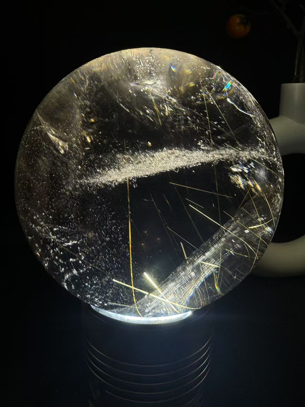 A00180 Rare natural highest dark smoky quartz with golden rutailated inside amazing rainbow