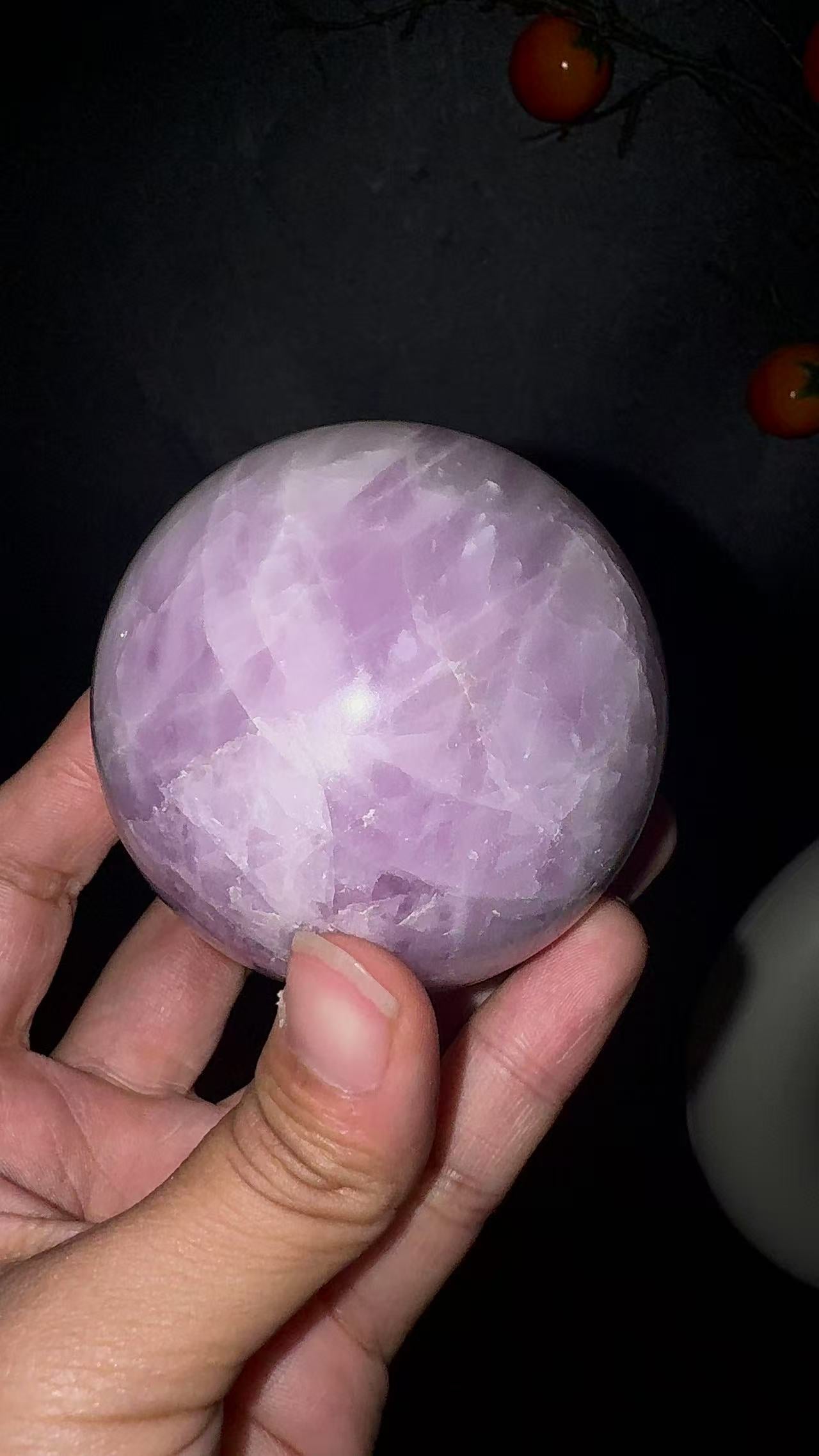 A00183 Rare natural highest purple kunzite sphere with amazing cateye flash