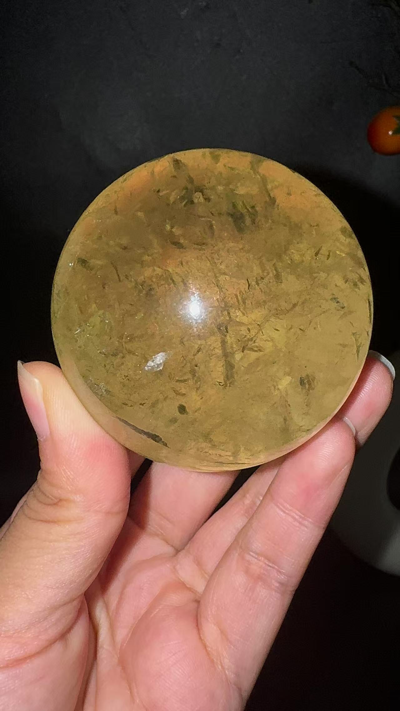 A00185 Rare beautiful phantom citrine sphere with rainbow