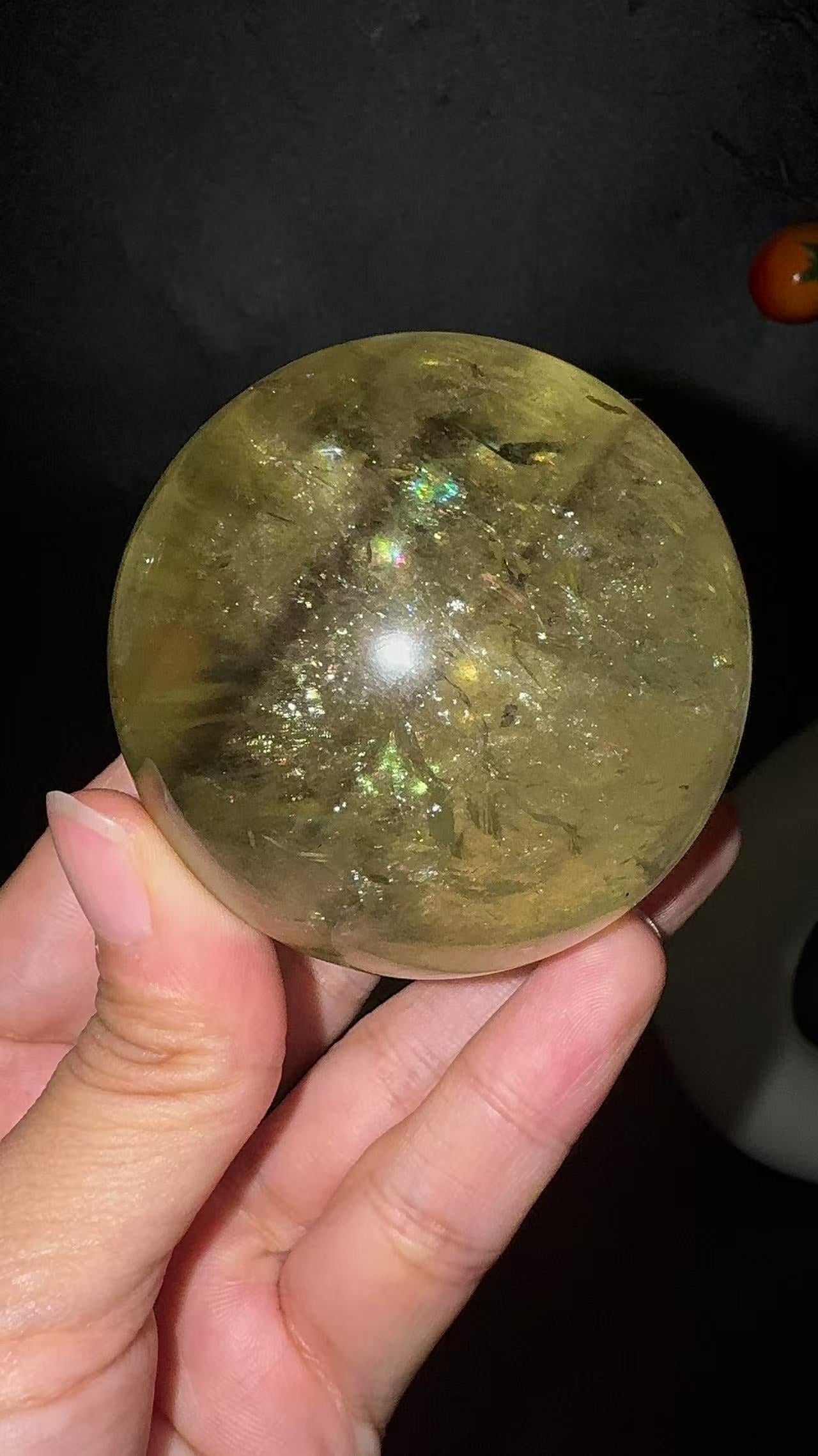 A00185 Rare beautiful phantom citrine sphere with rainbow