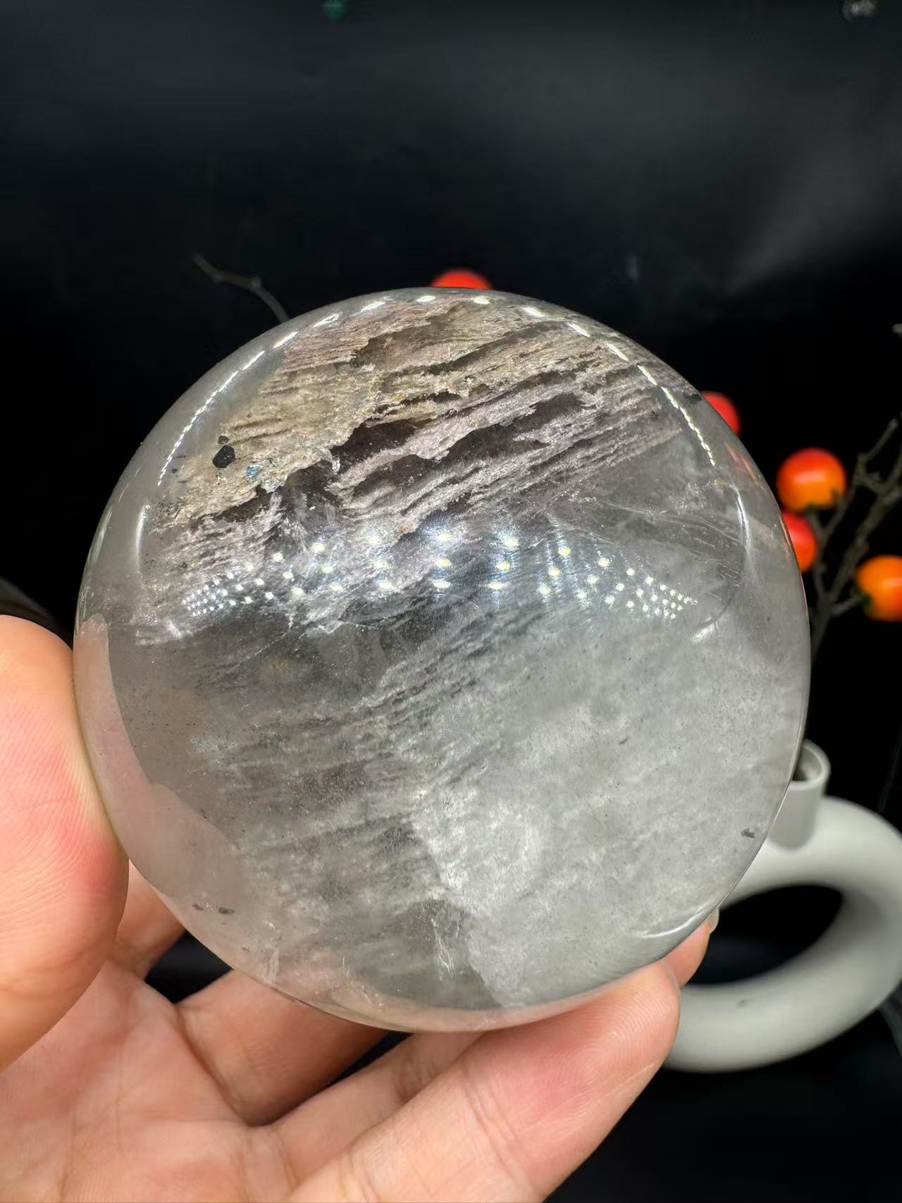 A00186 Rare natural powerful phantom garden mountain sphere with rainbow