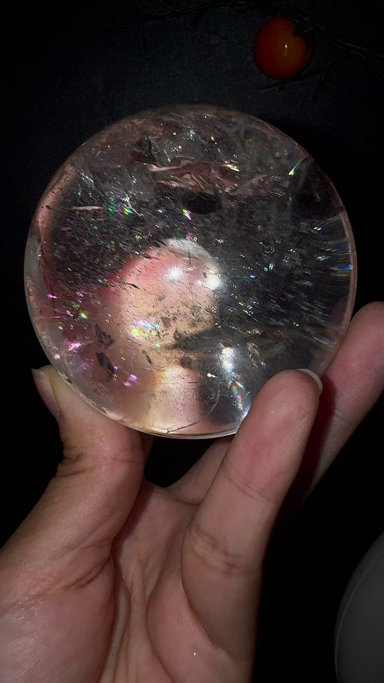 A00187 Rare natural amazing rainbow Asai clear quartz sphere