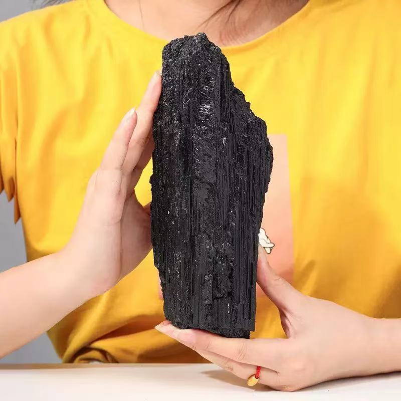 A00196 Natural black tourmaline large raw stone piece - Crystal raw material teaching specimen