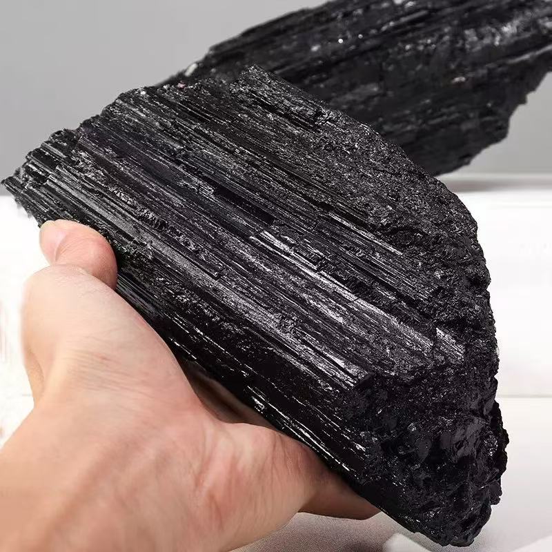A00196 Natural black tourmaline large raw stone piece - Crystal raw material teaching specimen