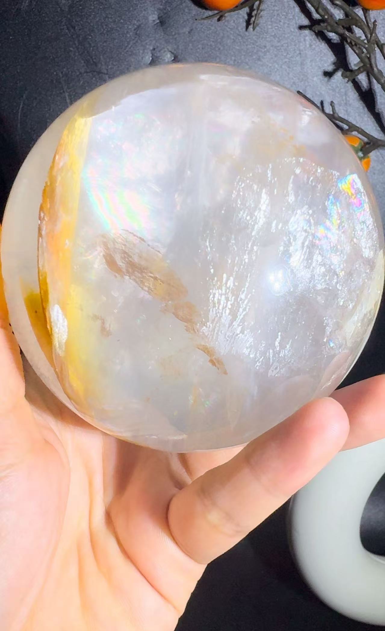 A00220 Rare natural highest quality very dazzling rainbow golden healer sphere