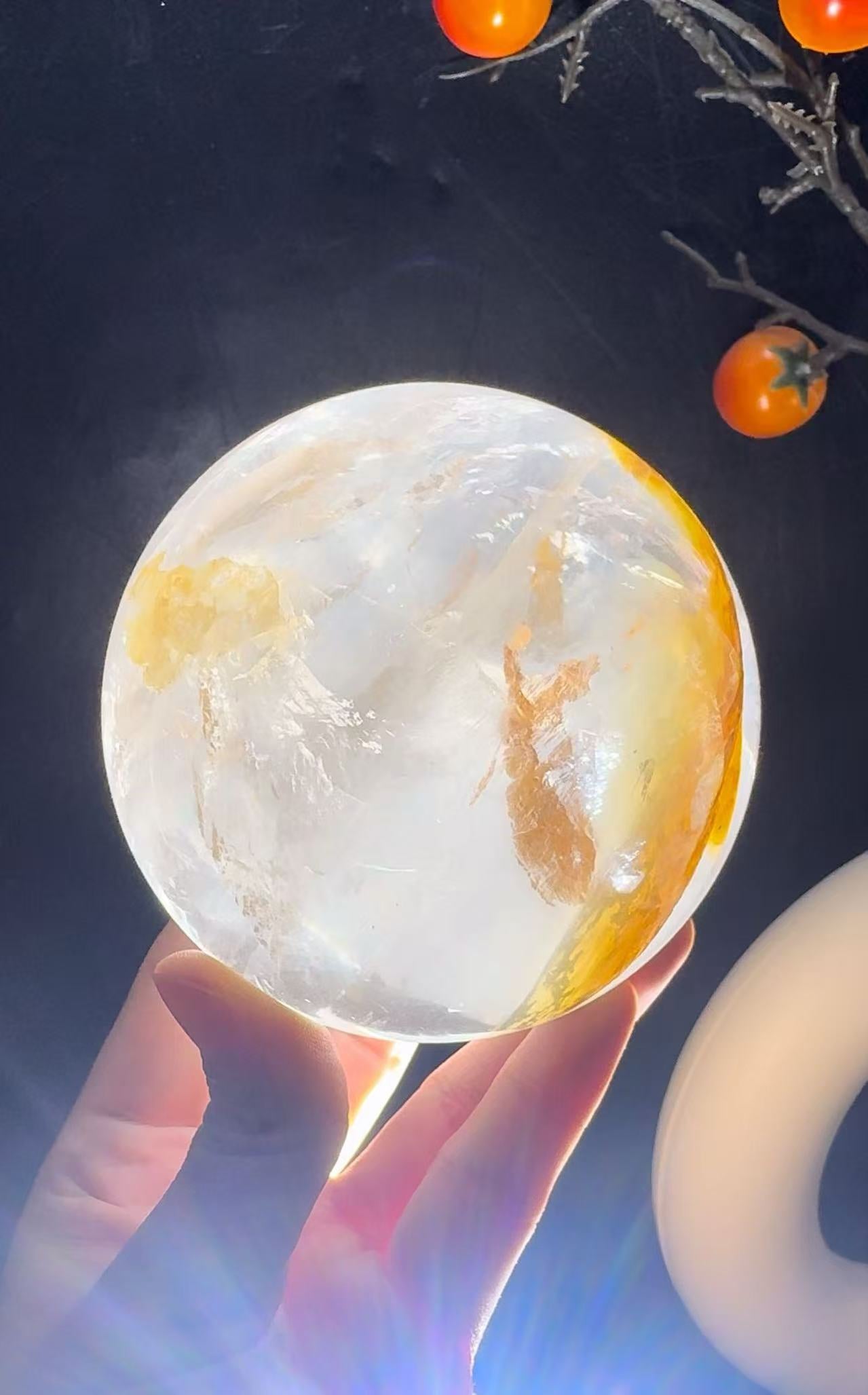 A00220 Rare natural highest quality very dazzling rainbow golden healer sphere