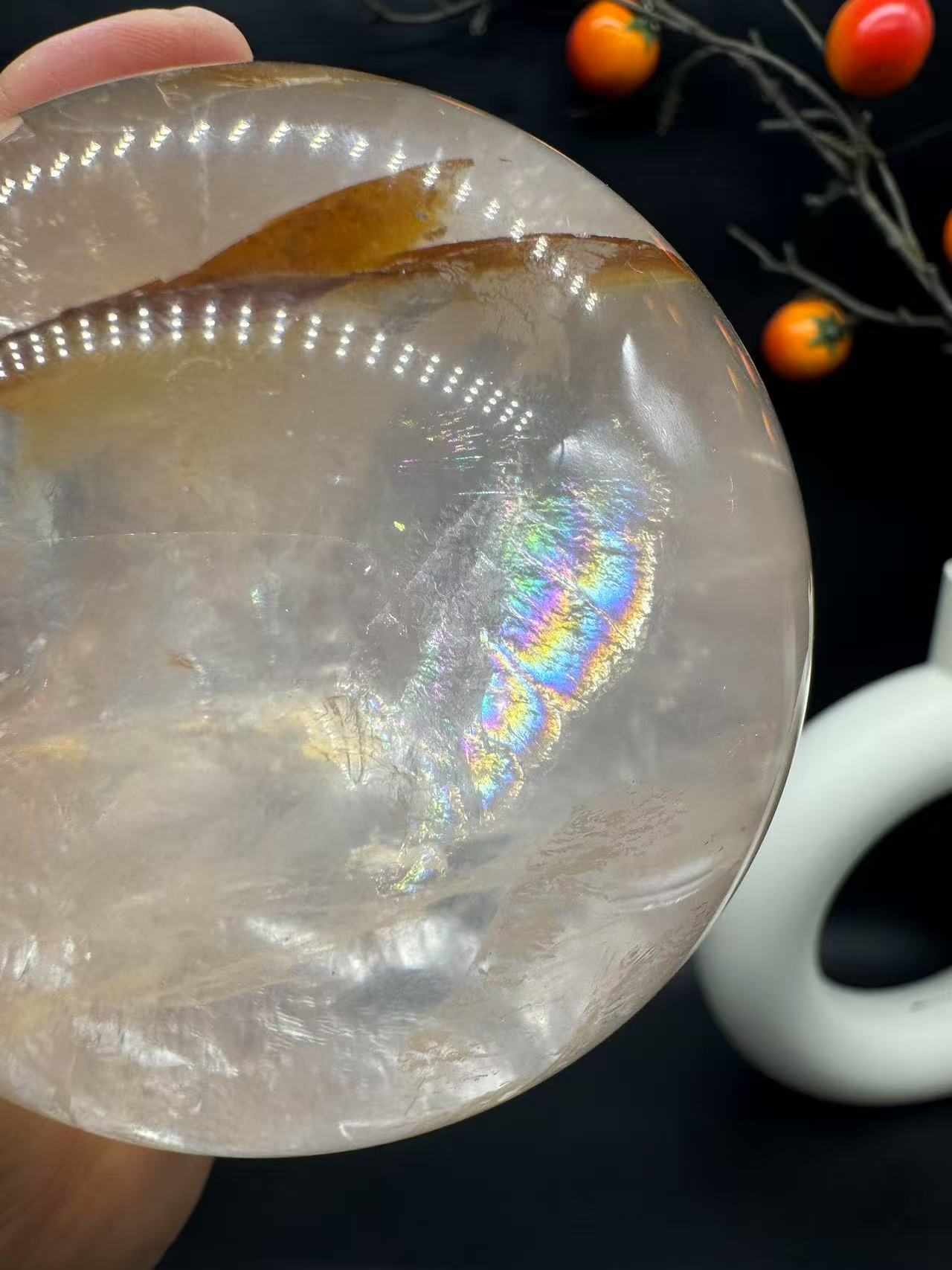 A00220 Rare natural highest quality very dazzling rainbow golden healer sphere