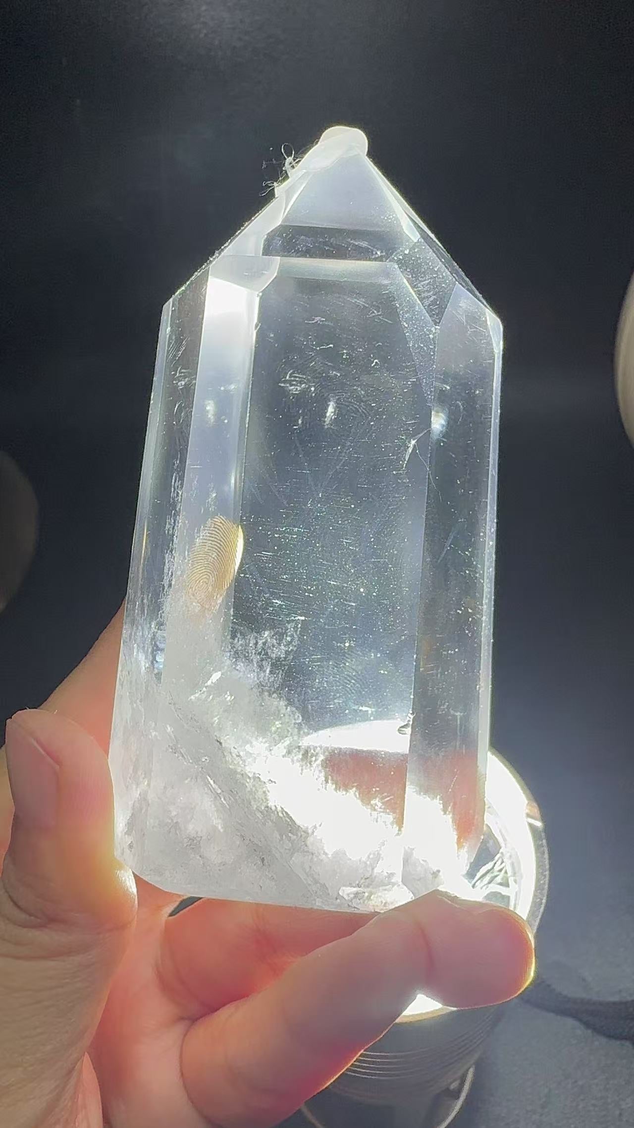 A00223 Rare natural highest quality TRANSPARENT blue feather needle clear quartz tower