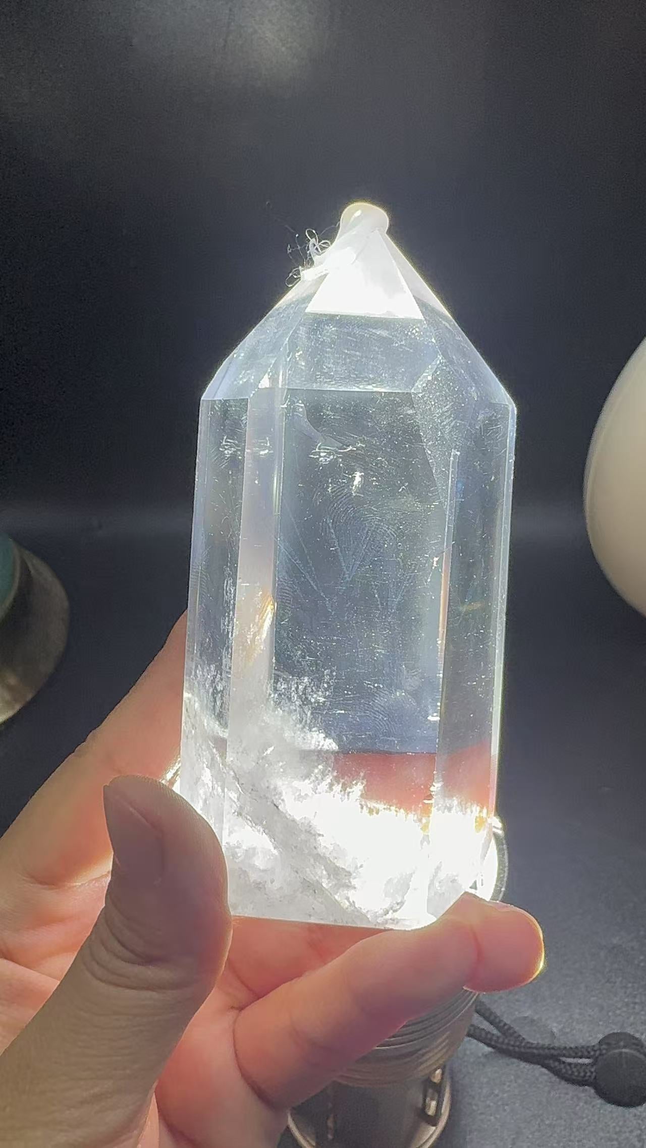 A00223 Rare natural highest quality TRANSPARENT blue feather needle clear quartz tower