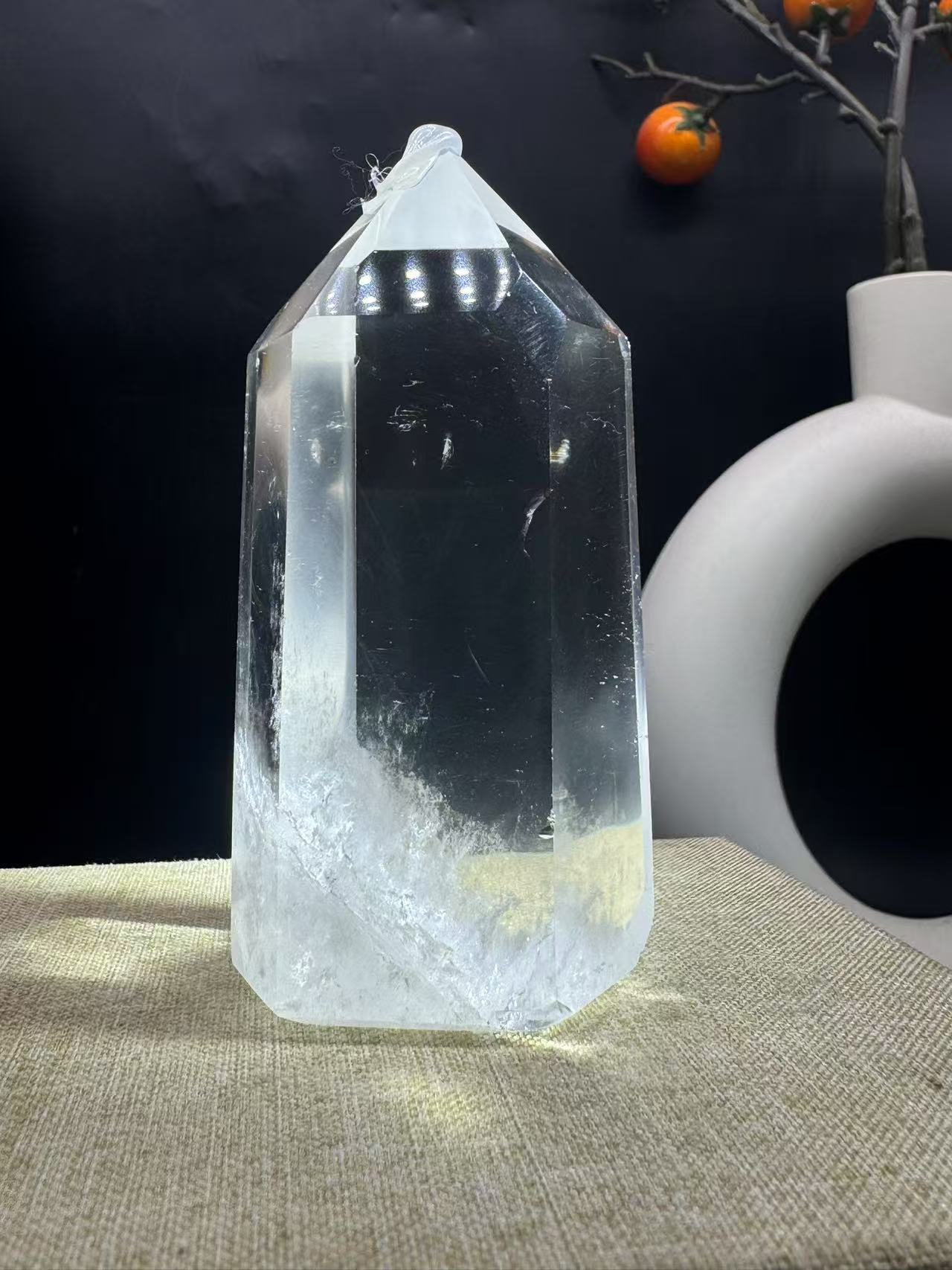 A00223 Rare natural highest quality TRANSPARENT blue feather needle clear quartz tower