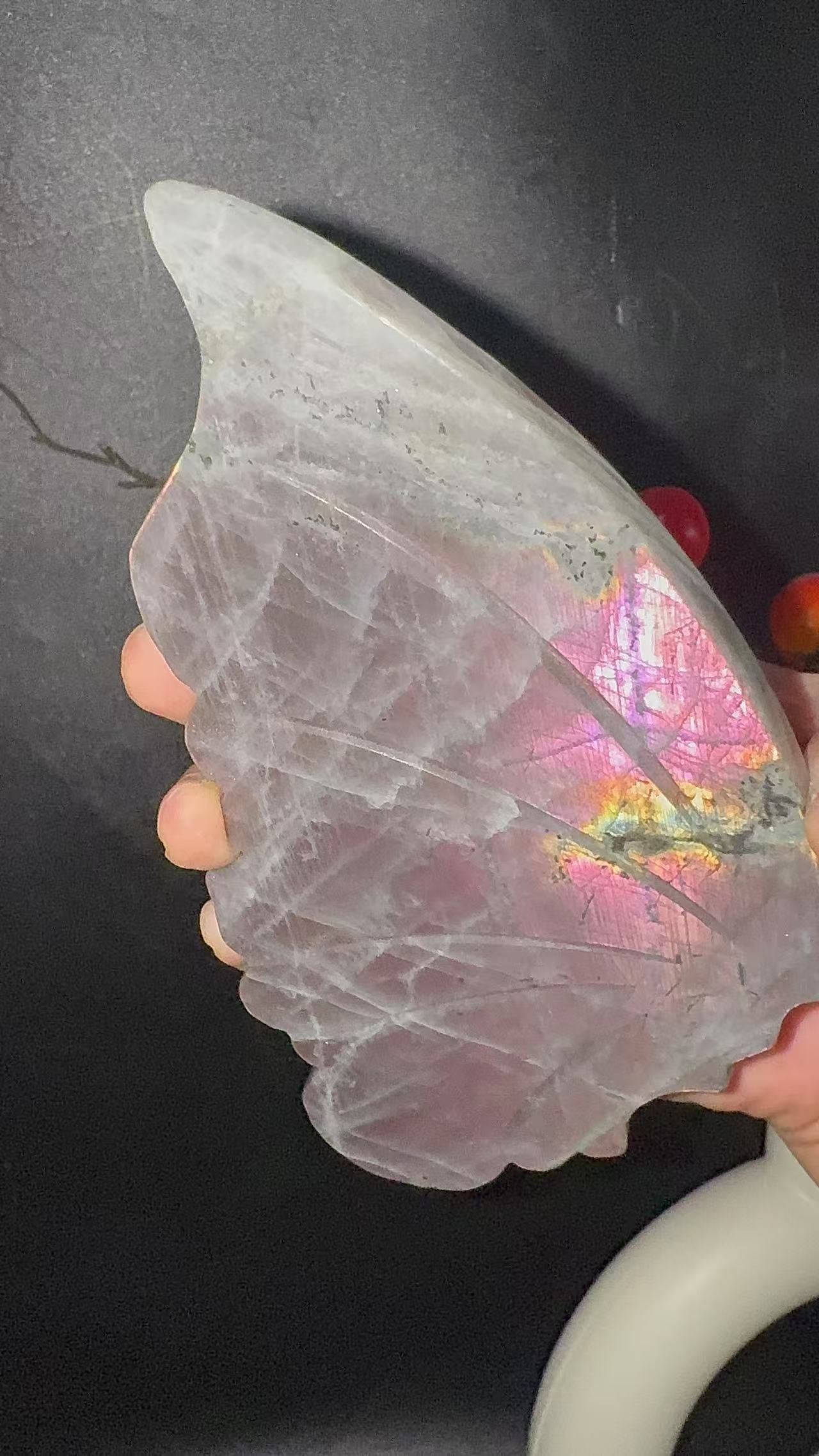 A00224 Rare natural highest quality strong purple sun flash labradorite butterfly wings with custom-made gold matal holder