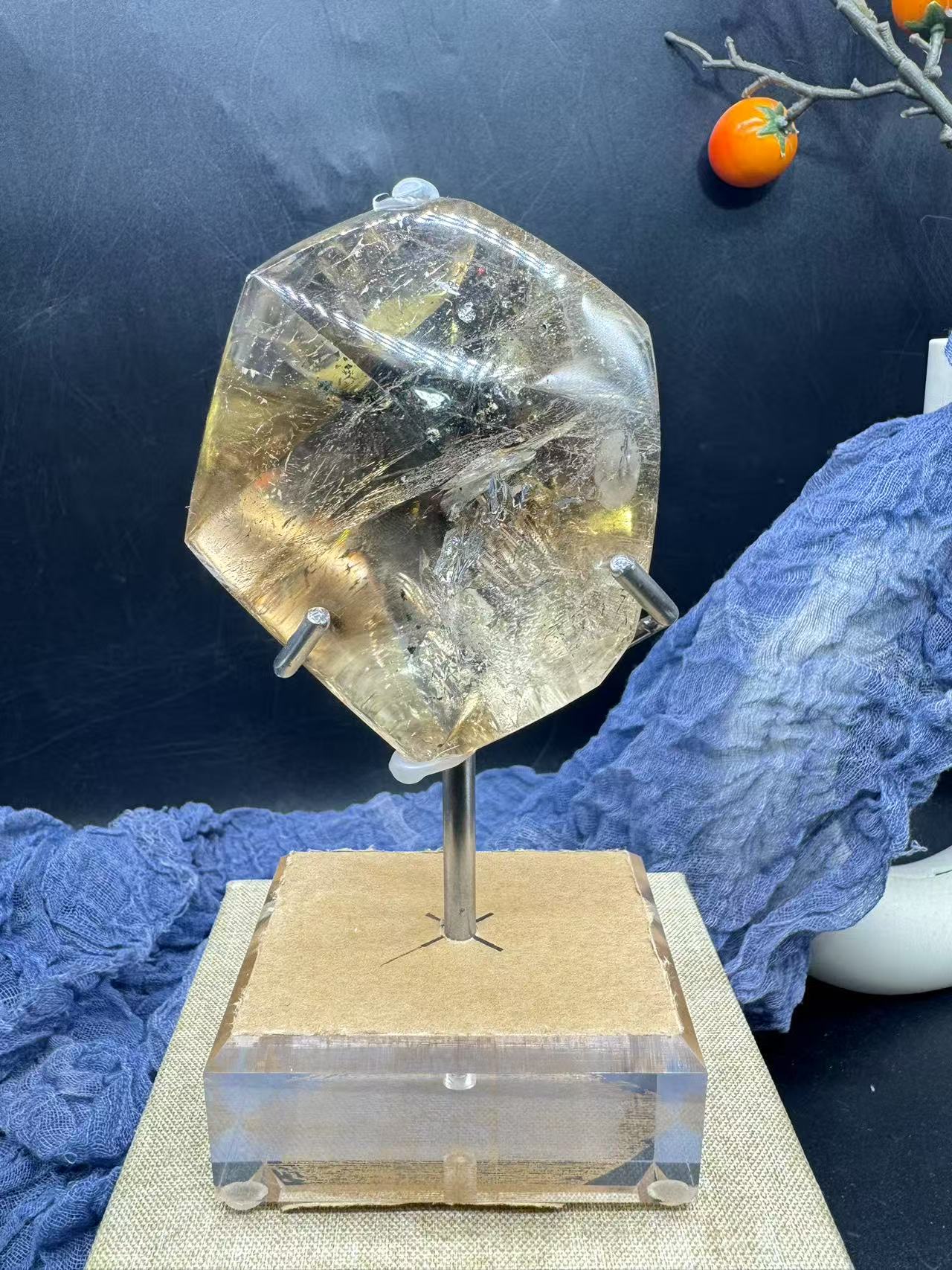 A00226 Rare natural highest quality rainbow citrine smokey freeform with hematite inside