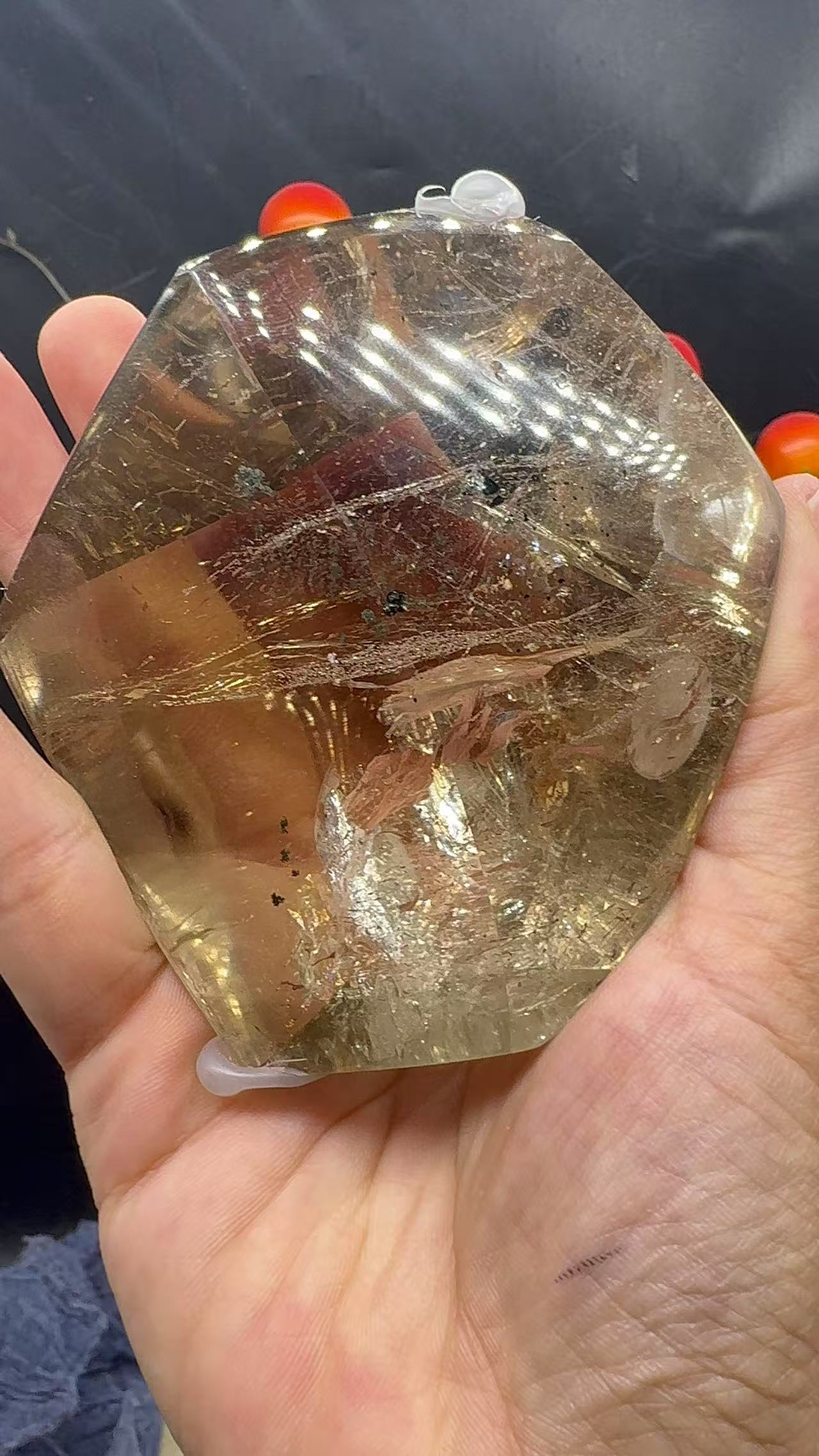 A00226 Rare natural highest quality rainbow citrine smokey freeform with hematite inside