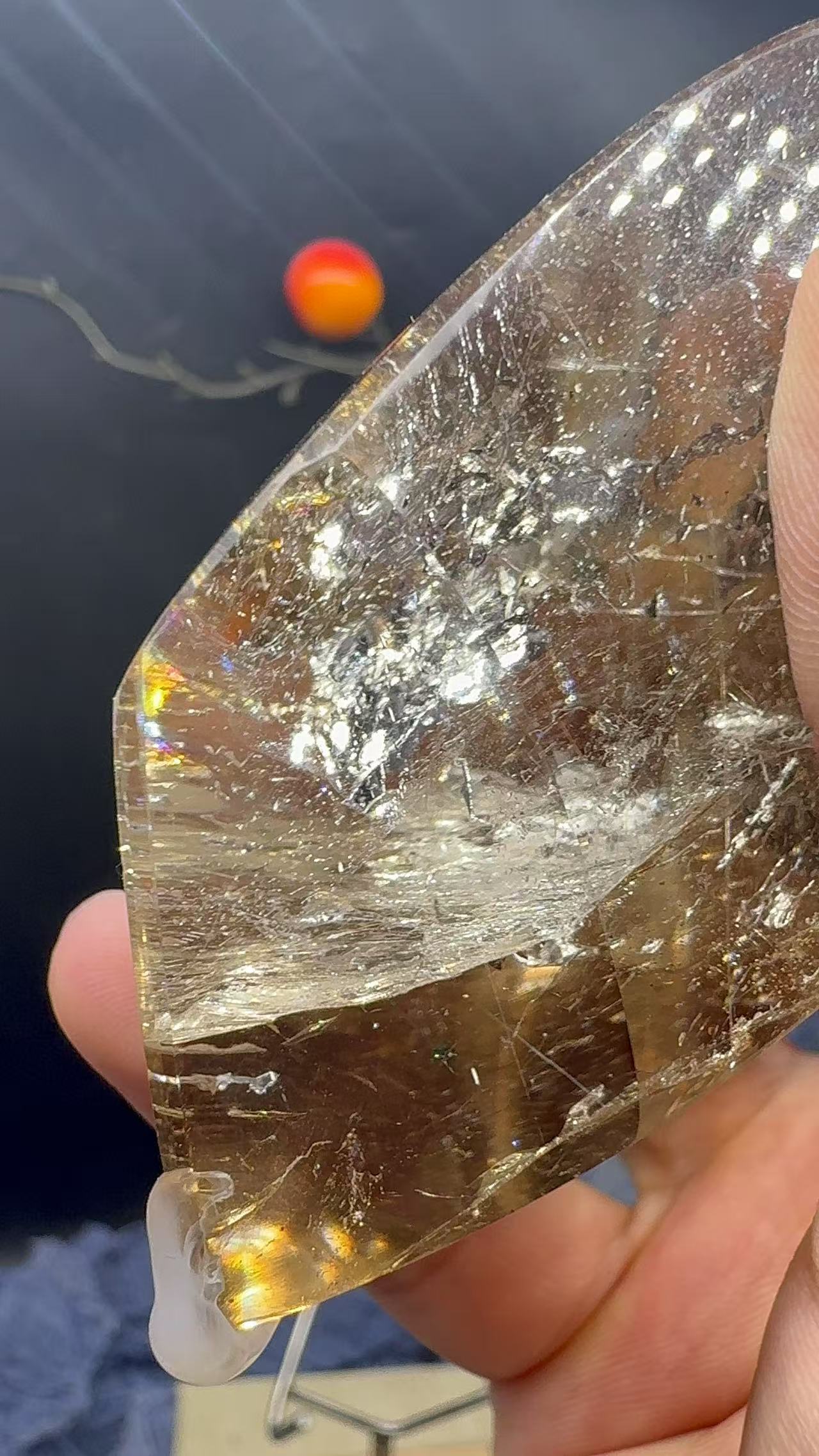 A00226 Rare natural highest quality rainbow citrine smokey freeform with hematite inside