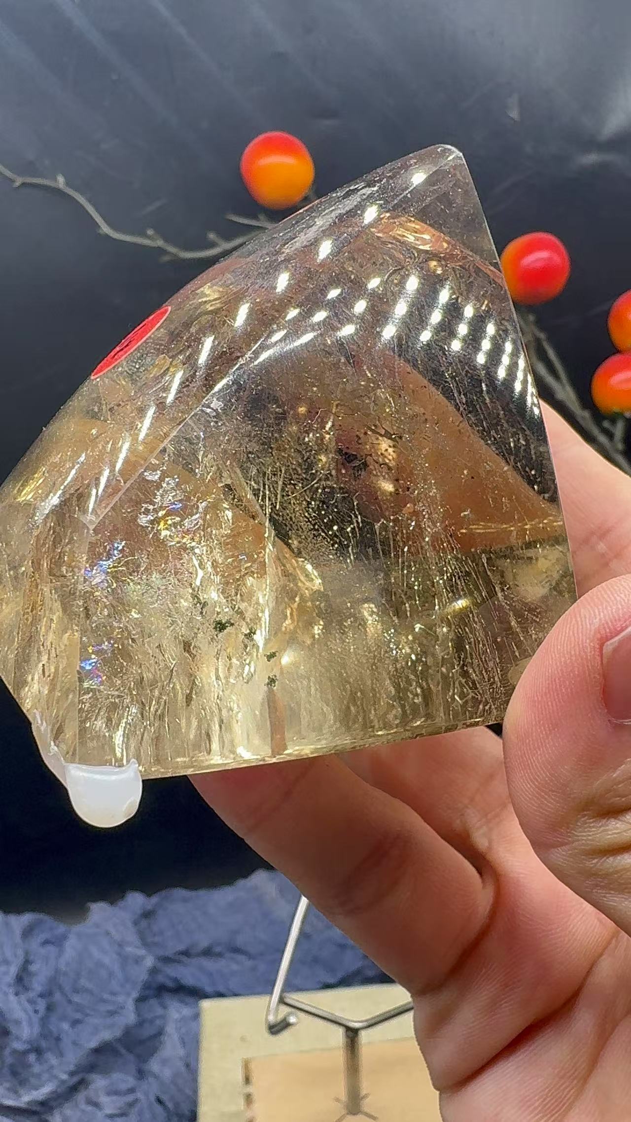 A00226 Rare natural highest quality rainbow citrine smokey freeform with hematite inside