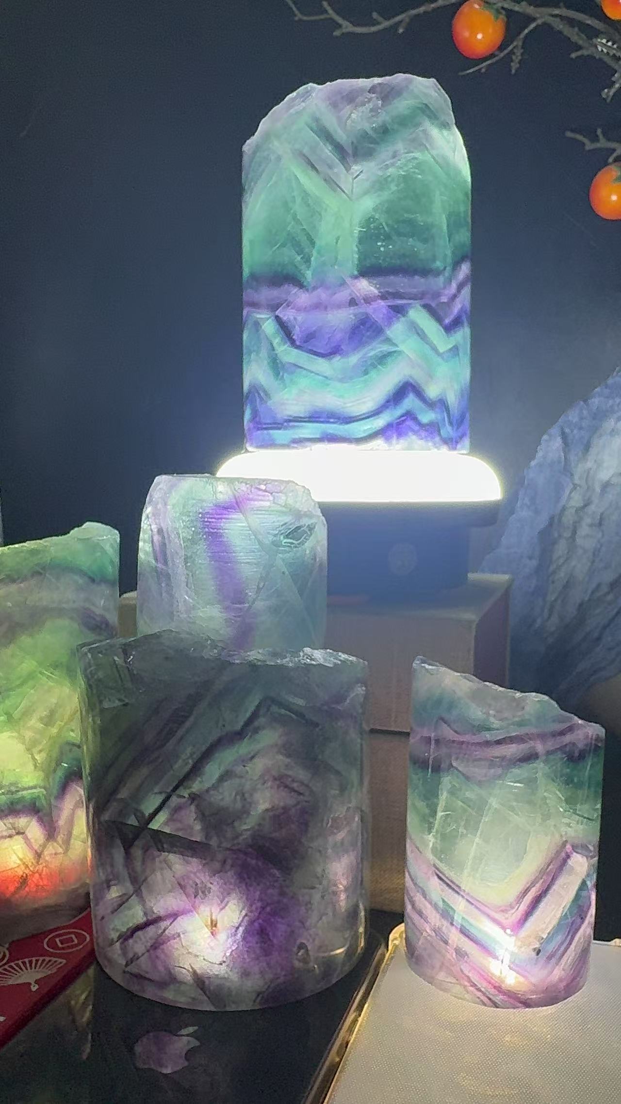 A00236 Rare natural highest quality rainbow fluorite lamp brush pot home and office decoration