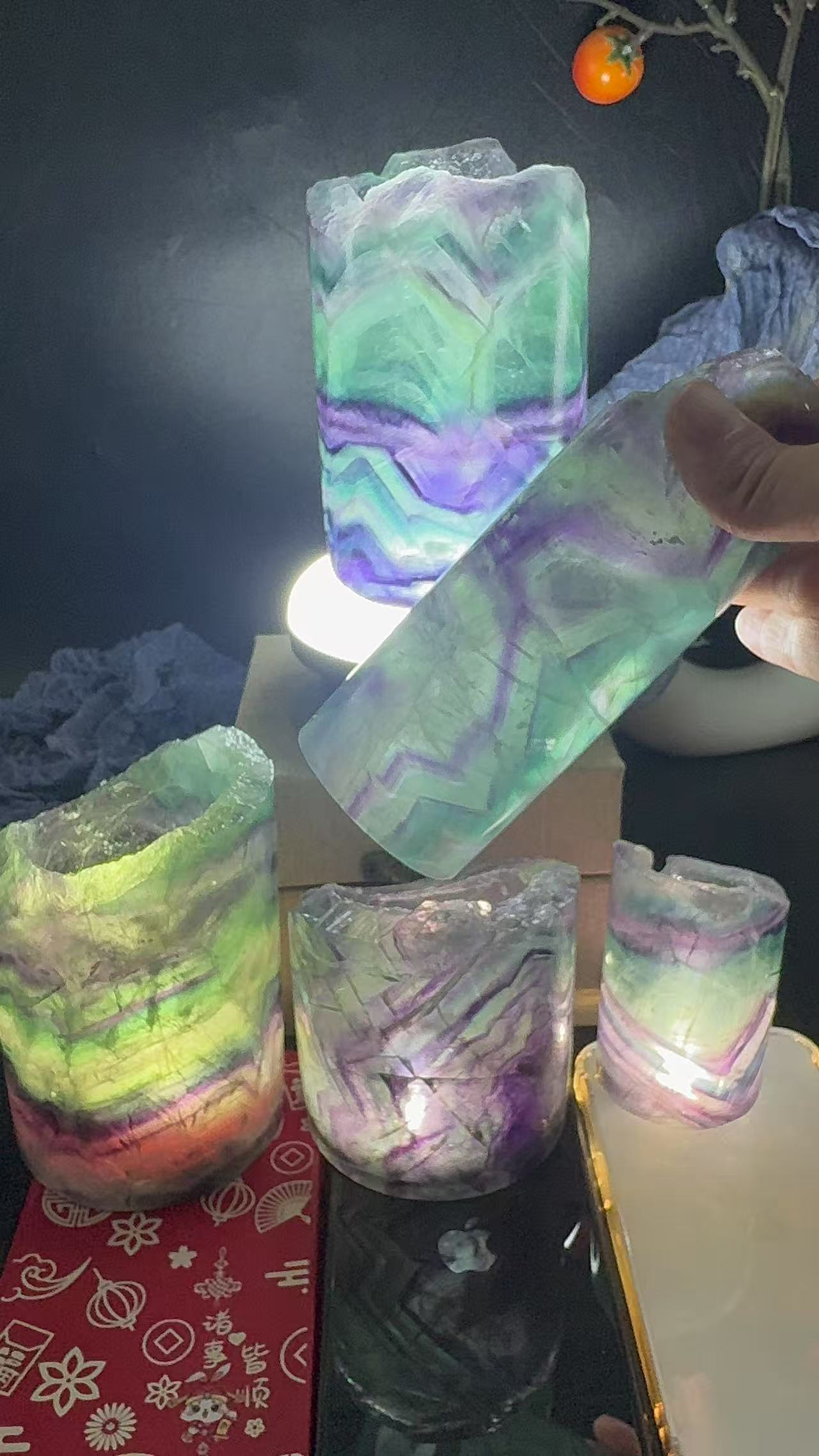 A00236 Rare natural highest quality rainbow fluorite lamp brush pot home and office decoration