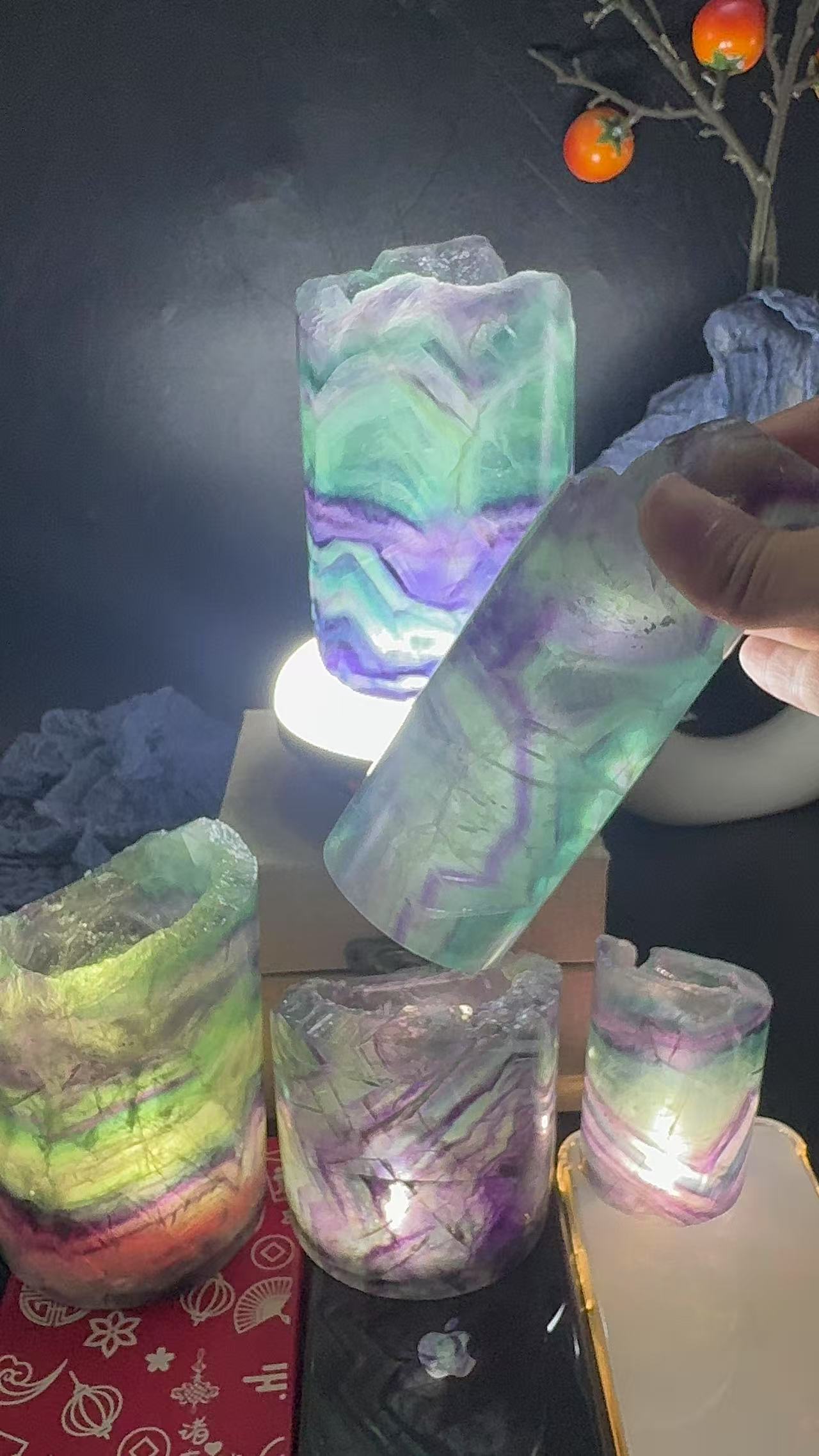 A00236 Rare natural highest quality rainbow fluorite lamp brush pot home and office decoration