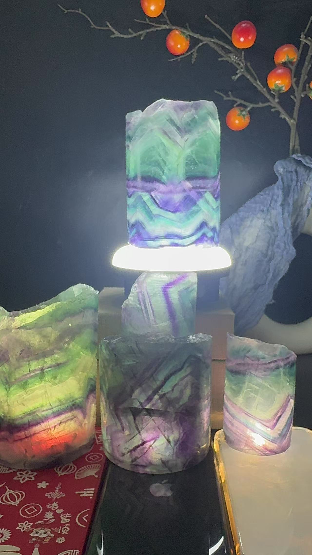A00236 Rare natural highest quality rainbow fluorite lamp brush pot home and office decoration