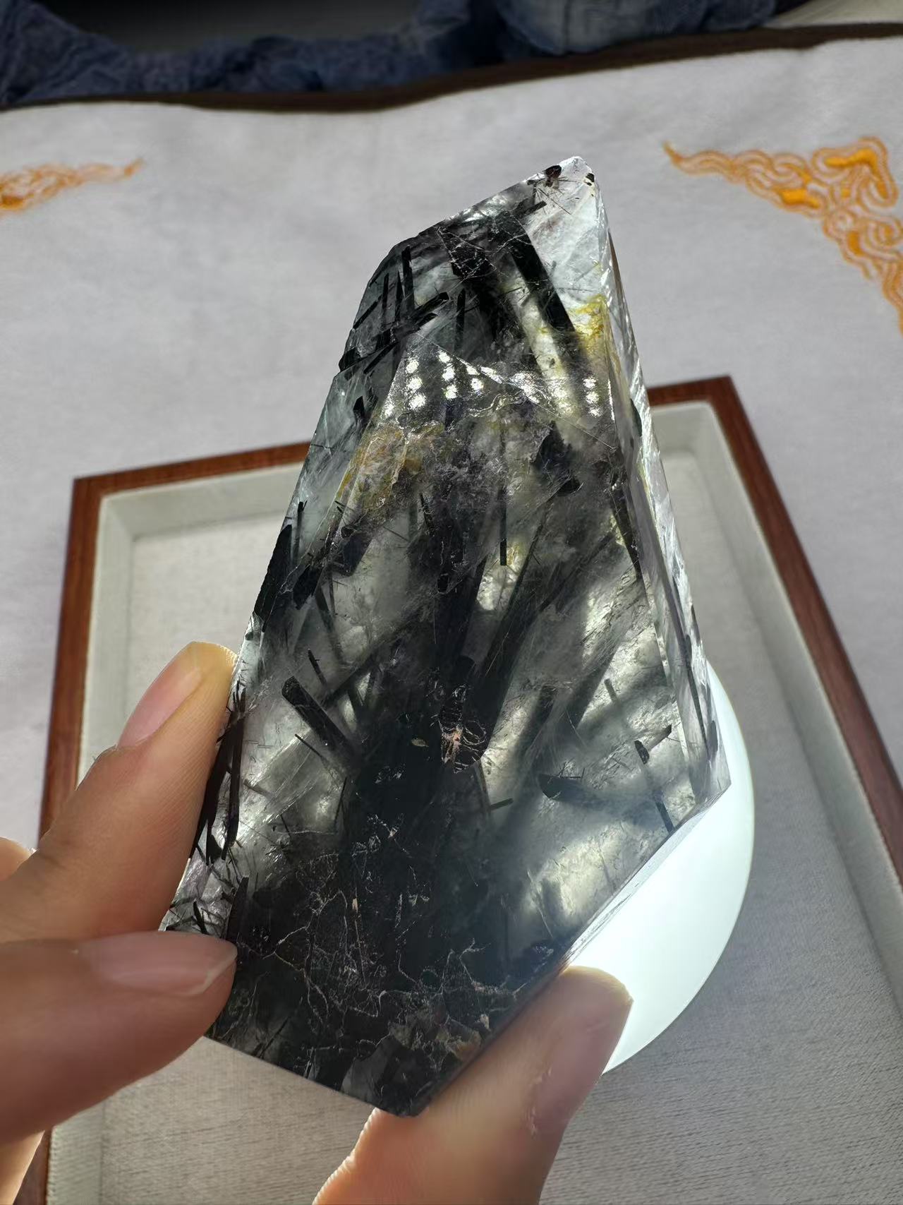 A00238 Rare natural highest quality black tourmaline and black rutilated freeform