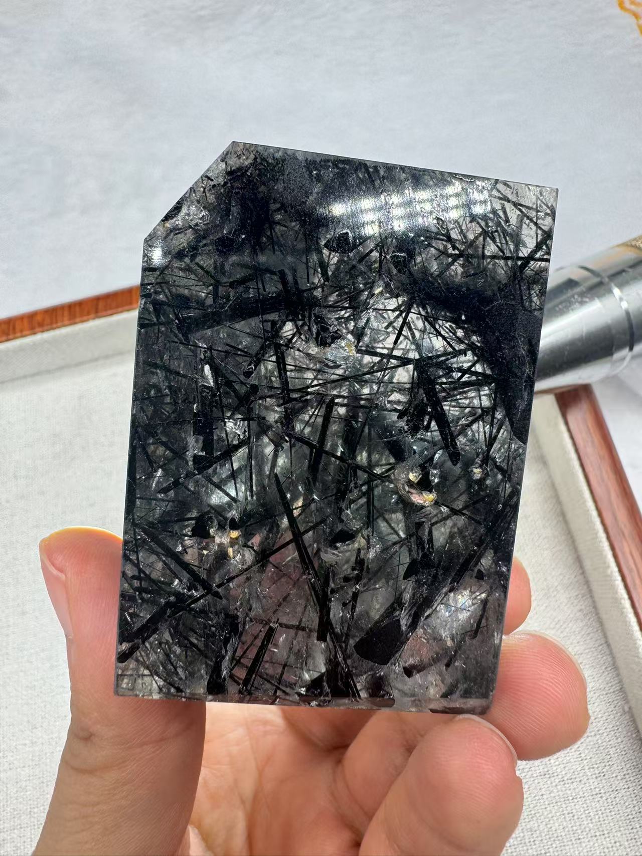 A00238 Rare natural highest quality black tourmaline and black rutilated freeform