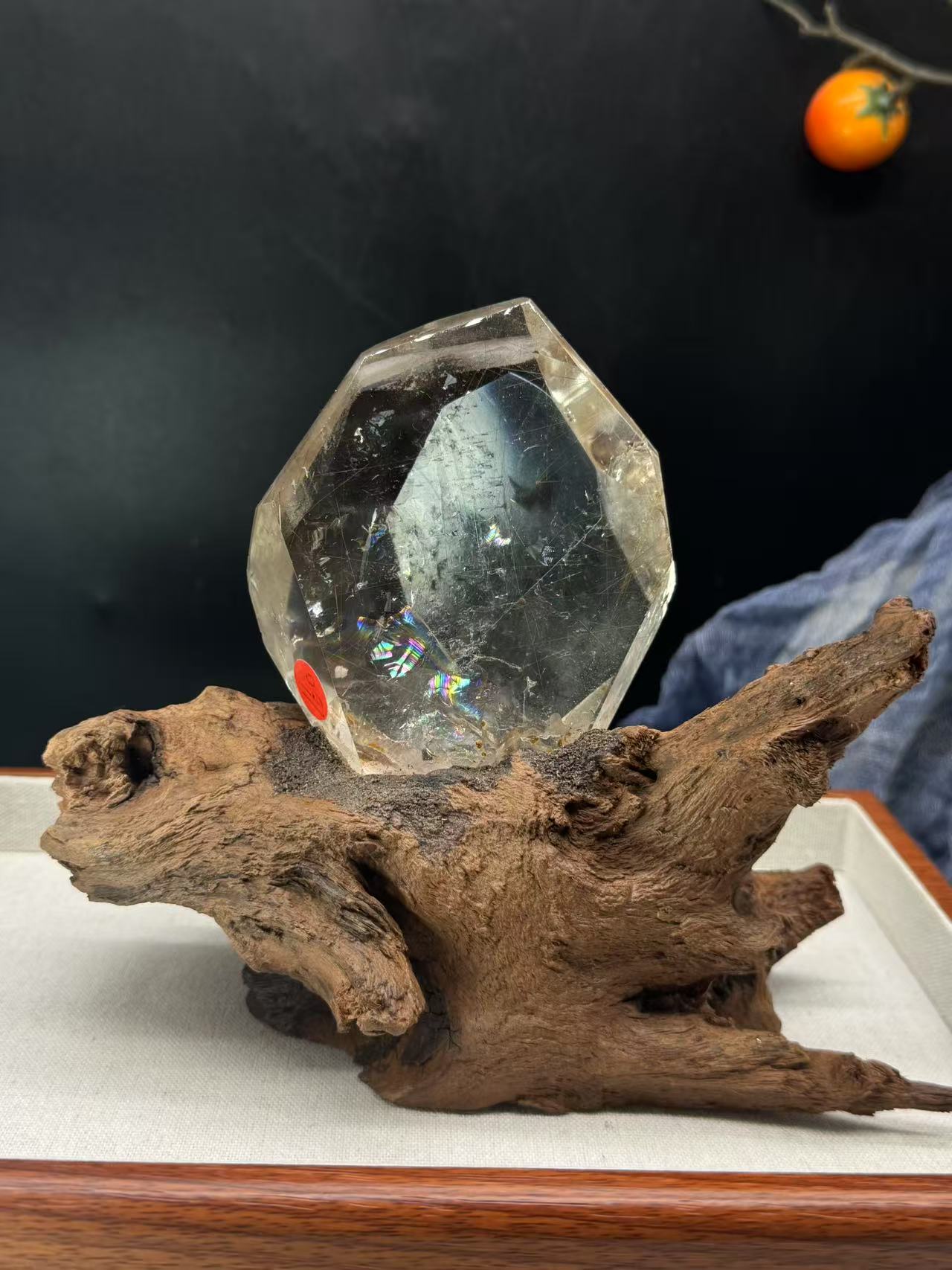 A00239 Rare natural highest quality amazing rainbow golden rutailed with firequartz and hematite