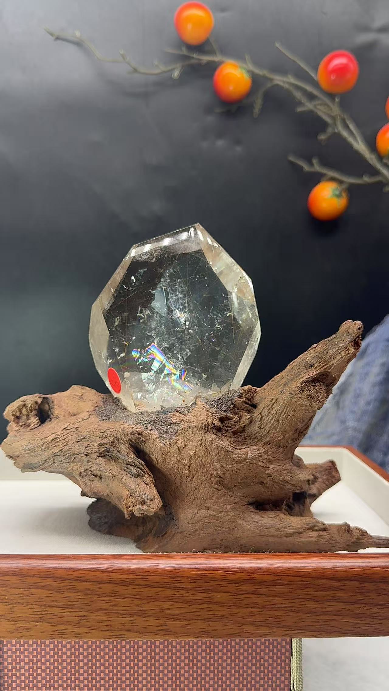 A00239 Rare natural highest quality amazing rainbow golden rutailed with firequartz and hematite