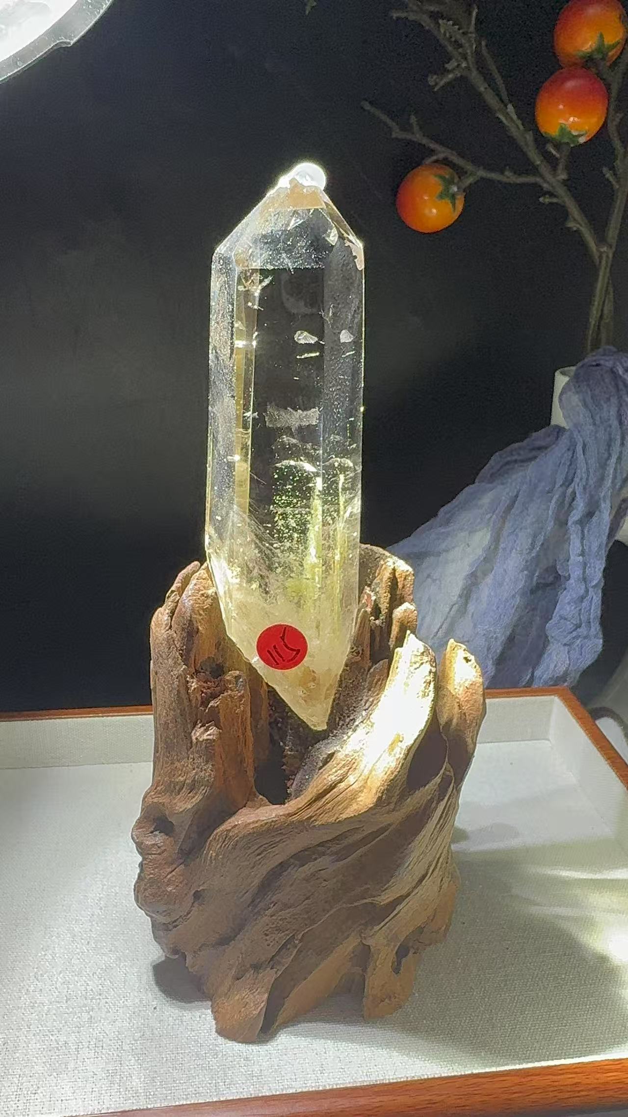 A00241 Rare natural highest quality blue needle transparent cirtrin quartz tower with green tourmaline