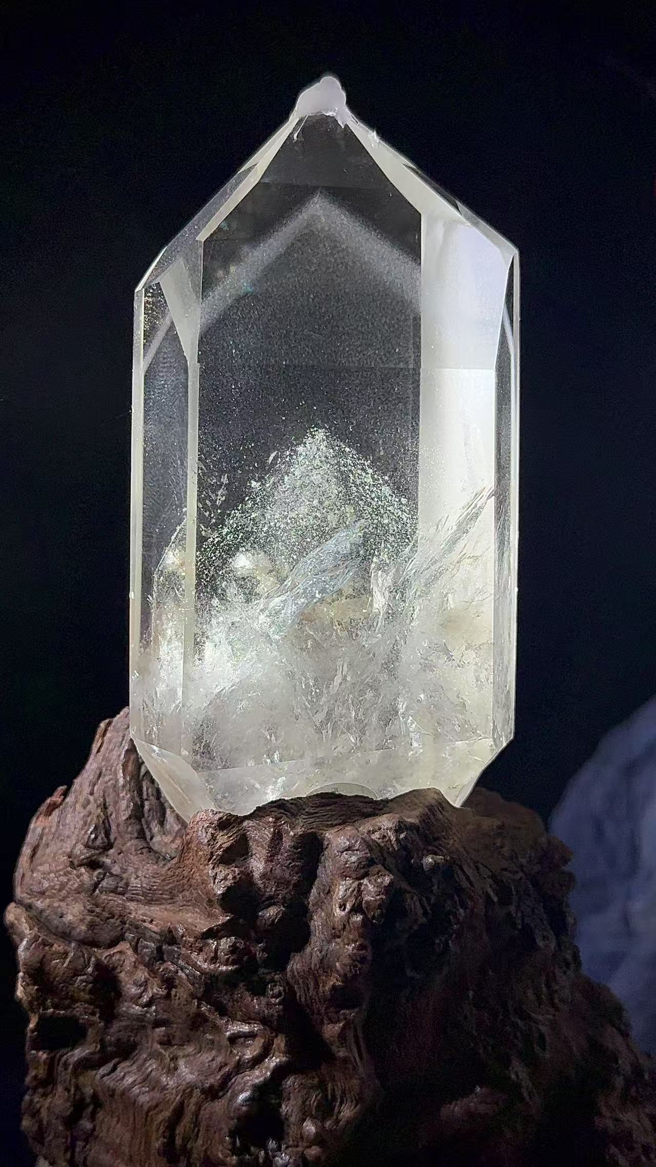 A00247 Rare natural highest quality white double phantom mountain garden quartz with beautiful rainbow