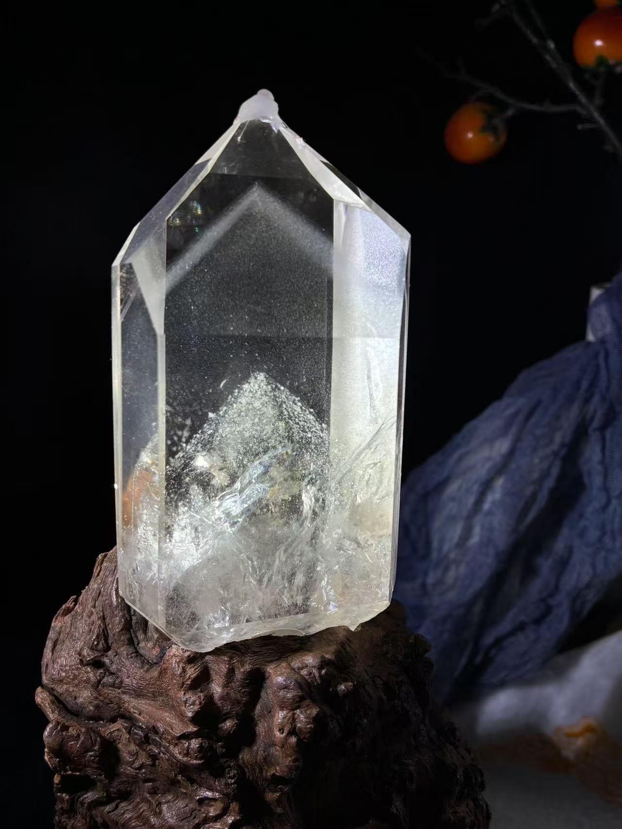A00247 Rare natural highest quality white double phantom mountain garden quartz with beautiful rainbow