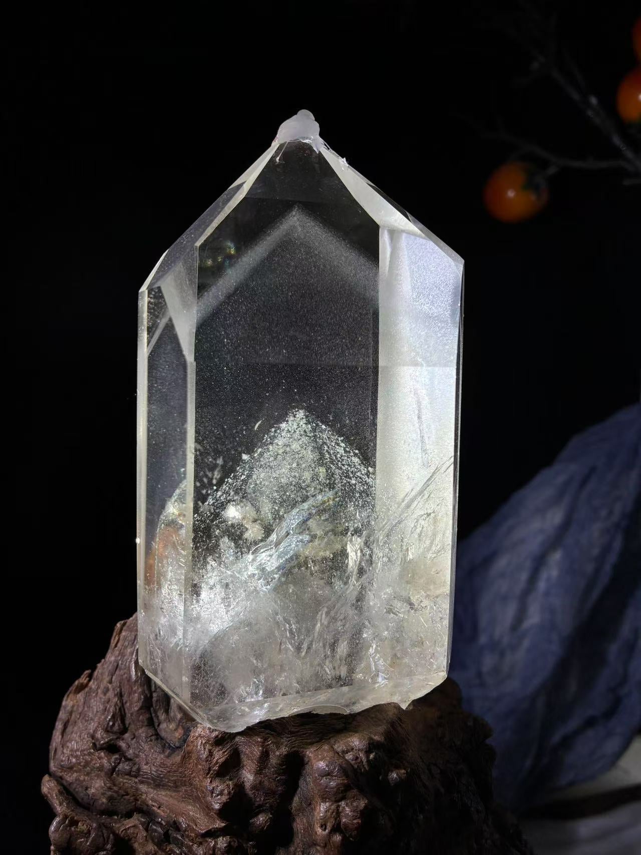 A00247 Rare natural highest quality white double phantom mountain garden quartz with beautiful rainbow