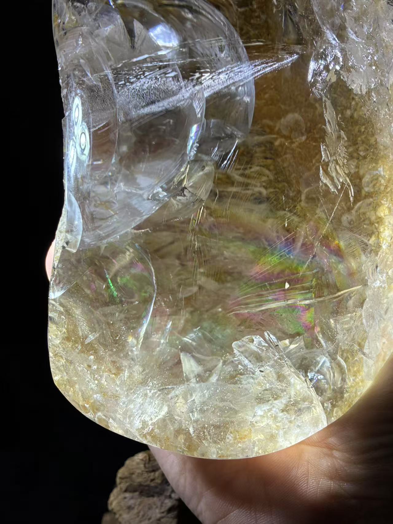 A00253 Rare natural super highest quality golden healer twins shell inside amazing rainbow freeform with led wooden holder