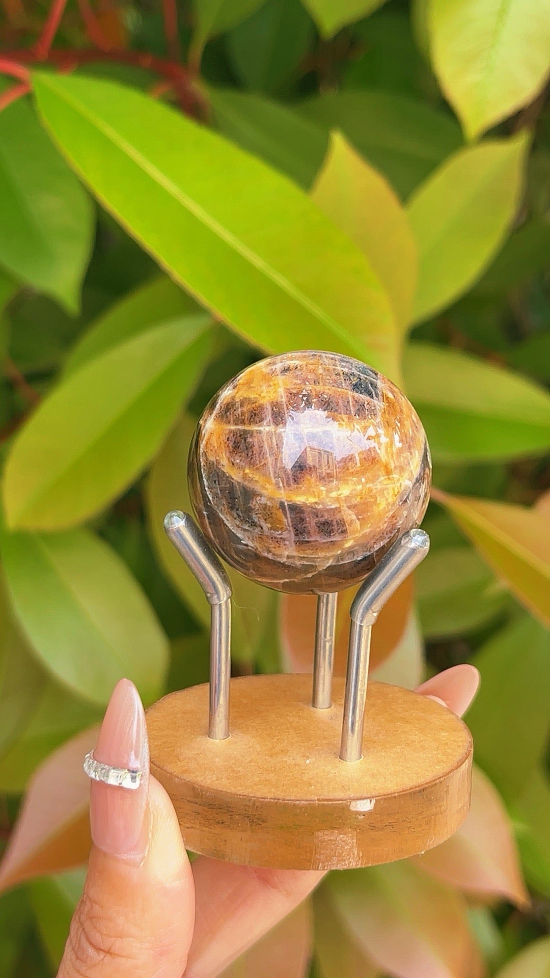 5A 60G Black rhombus strong rainbow gothic moonstone sphere!