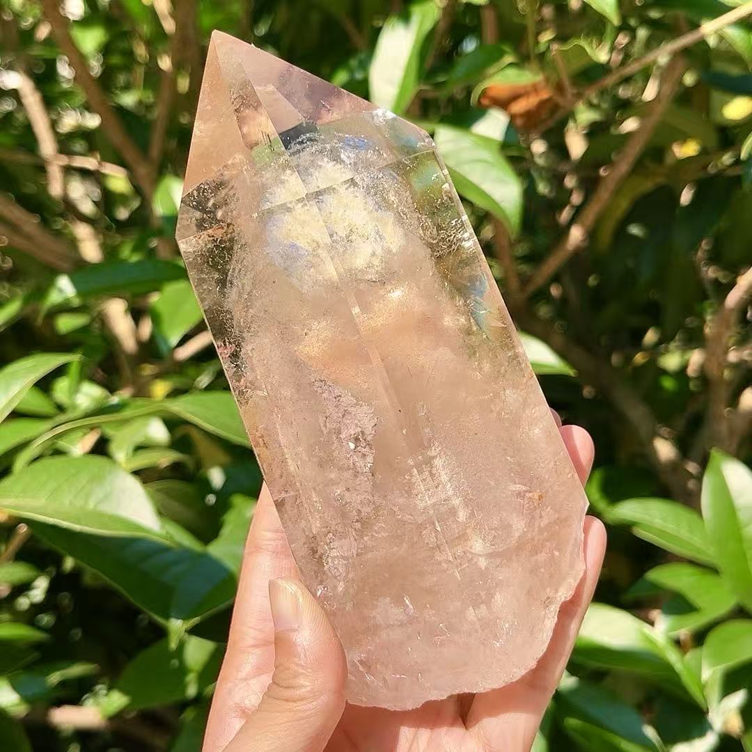 5A 1090G Polished Hexagonal Natural White Phantom Crystal Point Decor